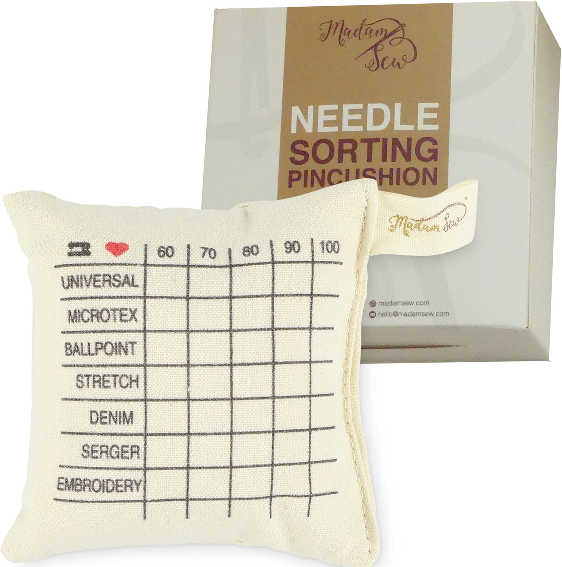 Madam Sew Needle Sorting Pin Cushion – Sewing Pin Holder Pincushion Organizes Sewing Machine Needles for Fast, Easy Identification – Sorts 5 Sizes and 7 Types of Quilting and Embroidery Needles