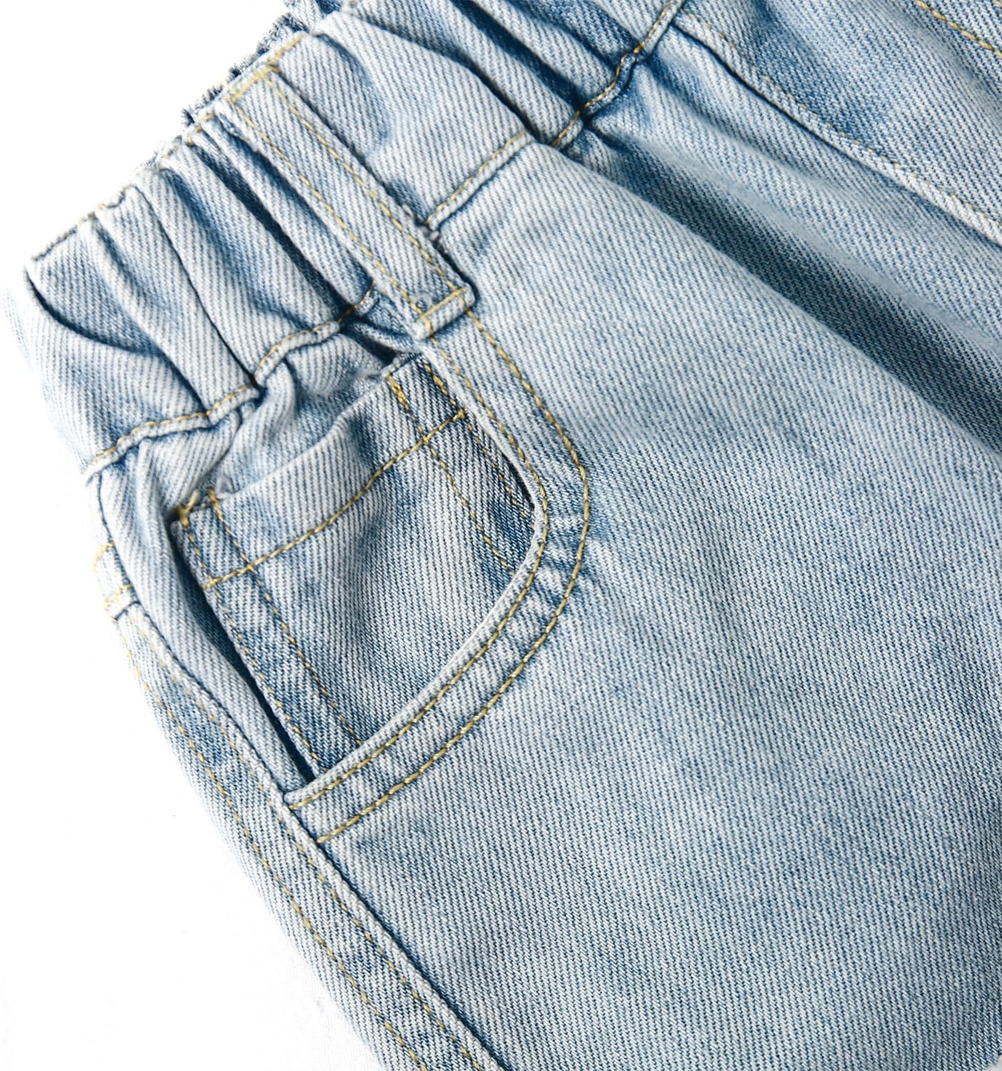 KIDSCOOL SPACE Girl Jeans,Elastic Elastic Waist Patchwok Raw Edge Denim Pants - Image 5