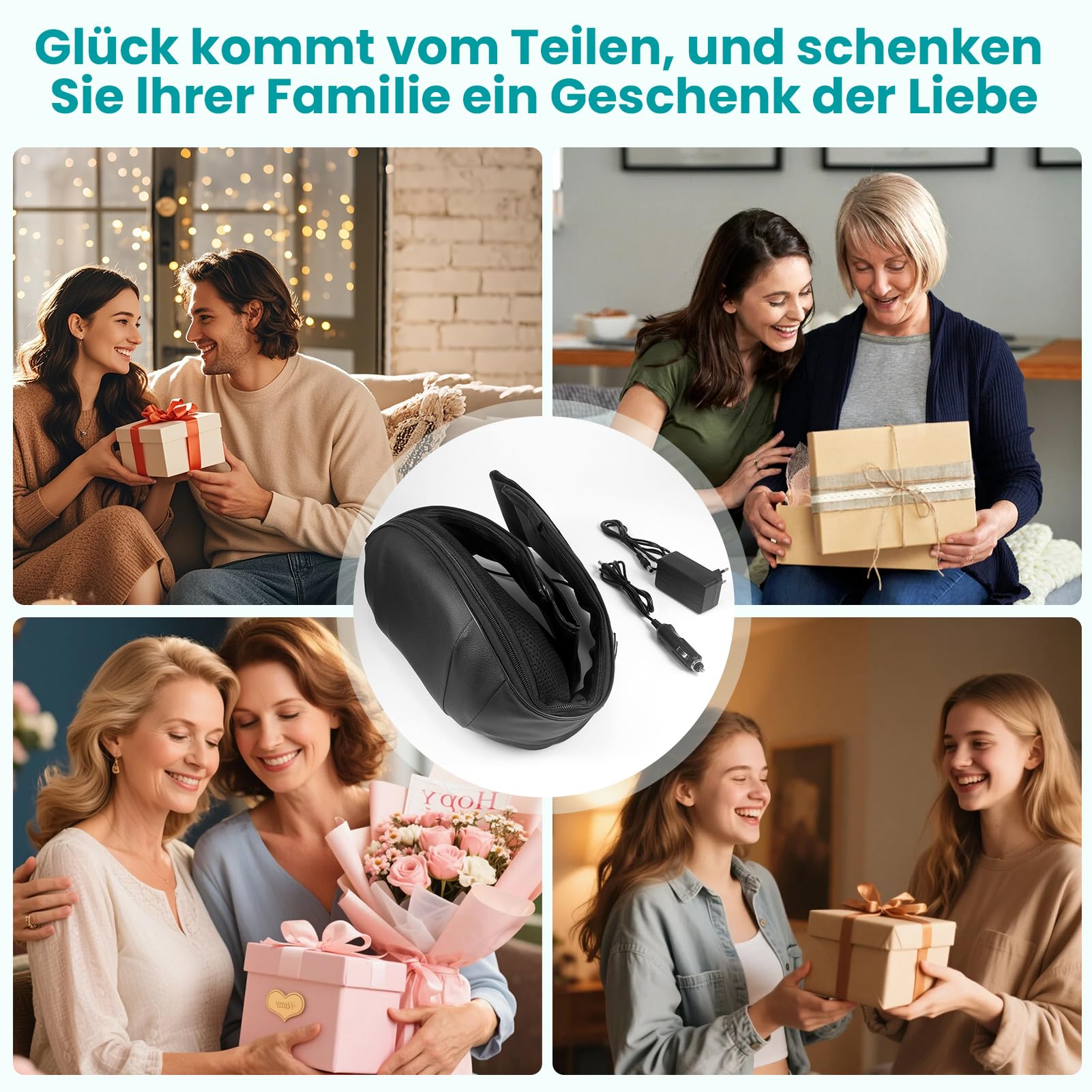 Nackenmassagegerät mit Wärme, Kabelgebundenes PU-Leder Massage für Nacken & Schultern，Shiatsu Massagegerät für Nacken Rücken Schulter, mit Netz- & Auto-Adapter,Geschenke für Frauen/Mütter/Väter