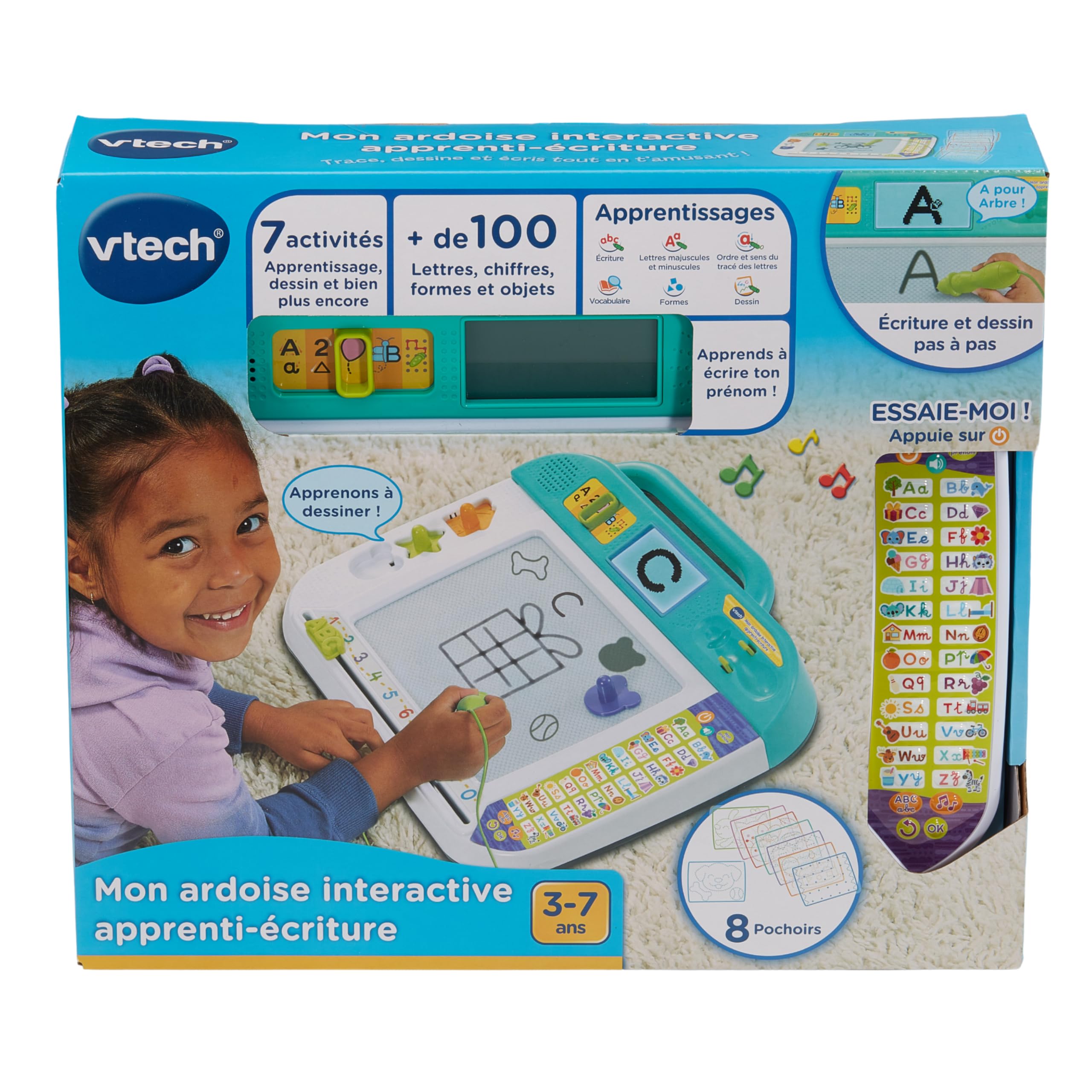VTech - Mon Ardoise Interactive Apprenti-Écriture - Tablette Dessin Enfant - Ardoise Magique avec Stylet, Pochoirs et Tampons - Jouet Éducatif - Cadeau Enfant Dès 3 Ans - Contenu en Français