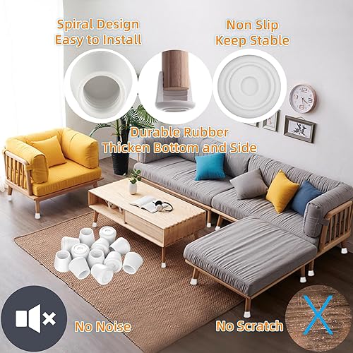 Miniatura 4 de Furnigear Tapas para patas de silla, puntas de goma antideslizantes de 1-12 pulgadas de diámetro interior, protectores de suelo para patas de silla,