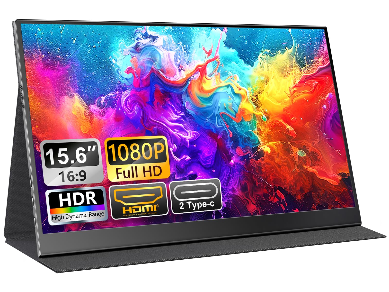 UFYQL Portable Monitor for Laptops - 15.6 -inch FHD 1080P IPS Screen, Built-in Speakers, USB-C/HDMI, Includes Protective Case, Compatible with Laptops