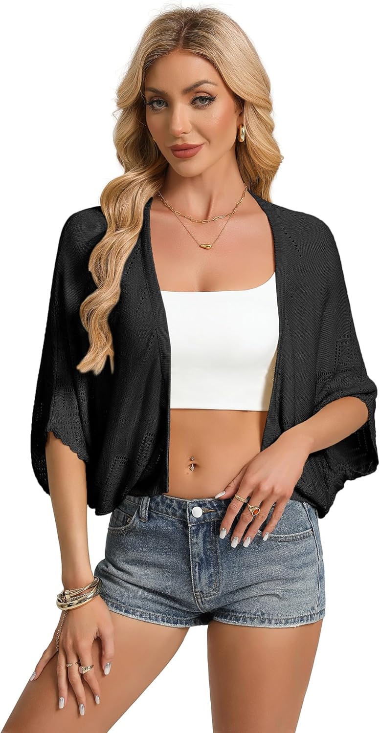 GRACE KARIN Womens Summer Crochet Cardigans, Short Sleeve Cropped Bolero Shrug, Lightweight Open Front Sweater Outwear - Image 2