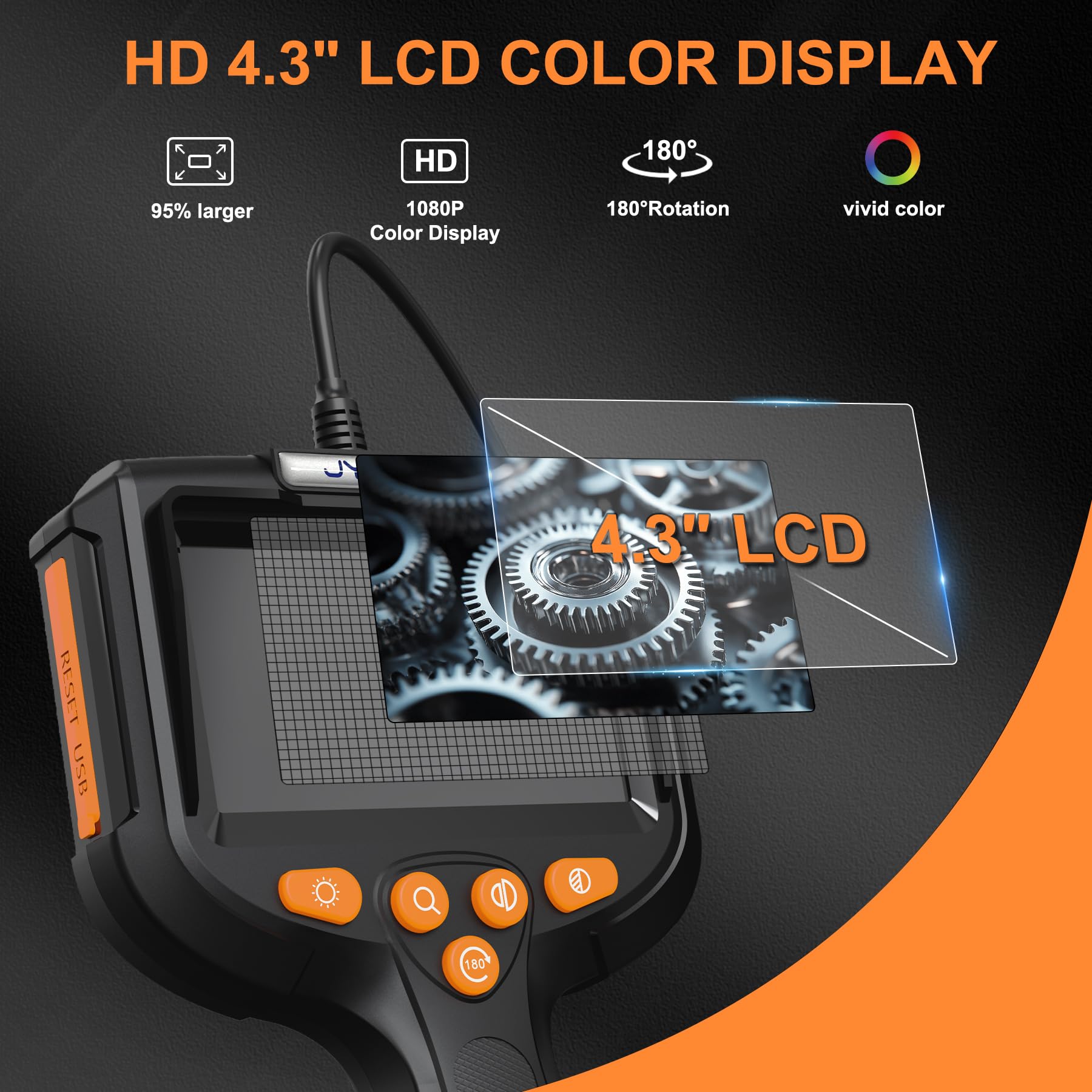 Cámara endoscópica con luz, 10,9 cm de inspección endoscopio industrial con lente de 8 mm, cámara de serpiente flexible impermeable de 5 m para mecánico automotriz, mantenimiento de motores y