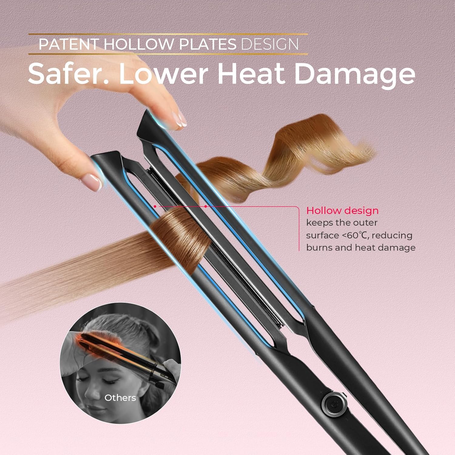 TYMO 2.0 Flat Iron Hair Straightener - Fast Smooth Styling, Long Ceramic Plates 2 in 1 Straightener & Curler, Hair Straighteners for Women with Hollow Design to Boost Curls, 1 Inch, 500M Ionic, Black - Image 7