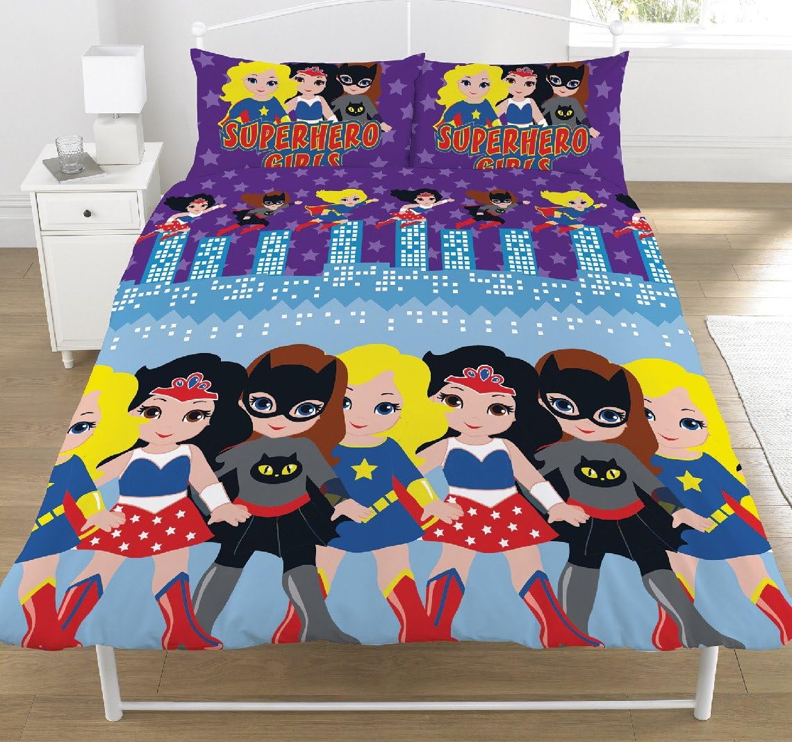 KidCollection Superhero Girls Single/Double Reversible Duvet Cover Bed Set (Double Duvet Cover)