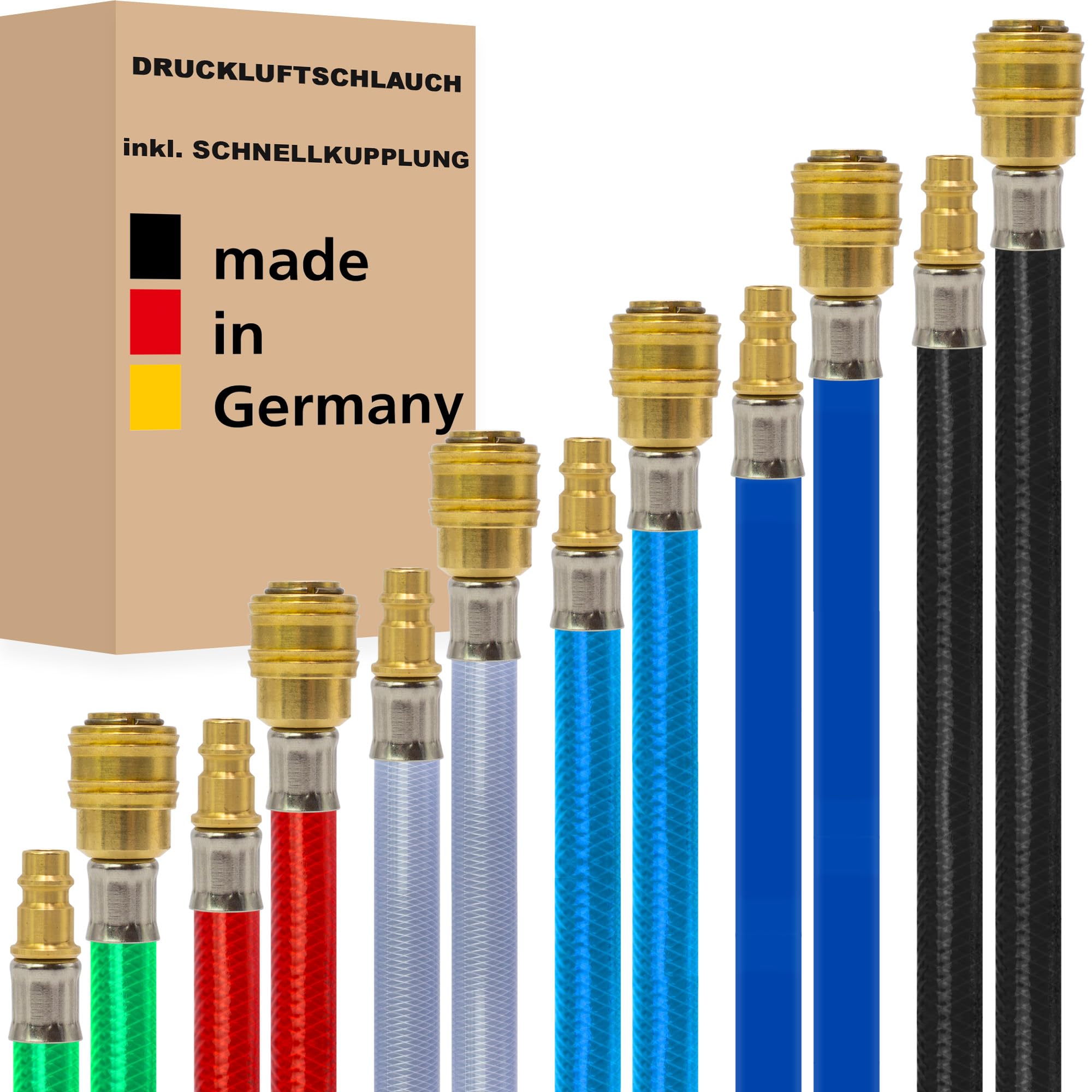 Manguera de aire comprimido con acoplamiento rápido (1/4 pulgadas), manguera de aire, manguera de compresor, fabricada en Alemania (6 x 12 mm – 25 m, azul – transparente)
