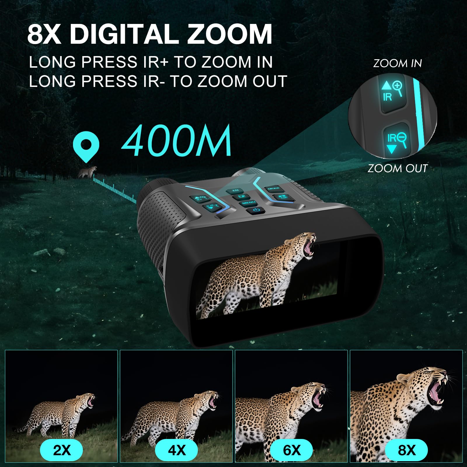 Visore Notturno 4K 36MP Binocolo Visione Notturna Zoom Digitale 8X e Scheda 32GB per Foto e Video, Display HD da 4.5" 7-Livelli Infrarossi Visore Notturno Binocolo Vista 400M per Campeggio