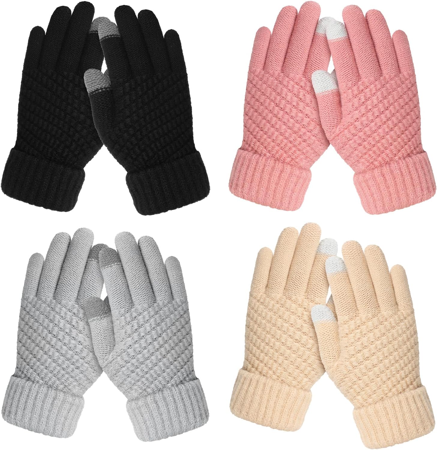 Clothclose 4 Pairs Kids Winter Gloves for Boys Girls - Warm Winter Gloves for Kid, Knit Thermal Kid Gloves Touchscreen Toddler Gloves, Soft Fleece Lined Kids Mittens for Cold Weather
