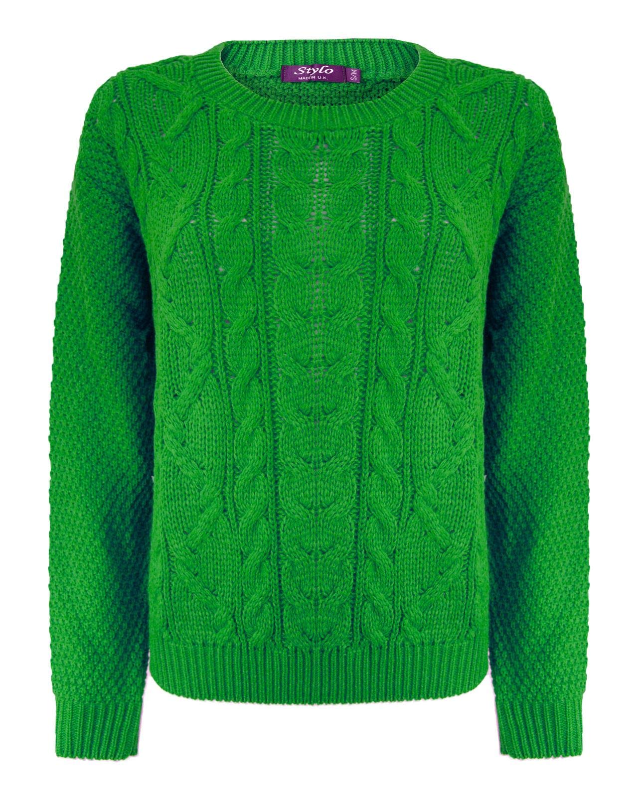 Generation Fashion New Ladies Cable Knit Crew Round Neck Long Sleeve Women Knitted Jumper Sweater [Jade,SM]