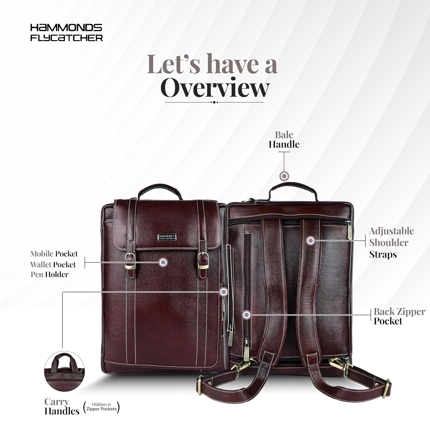HAMMONDS FLYCATCHER Genuine Leather Office Bag for Men, 2in1 Brown Laptop Bag for Men, Fits 15.6" Laptop, Adjustable Strap, Multi Compartments Ideal for Office, Travel, Daily Use, 1 Year Warranty 34 81tsBVZF PL. SL1500