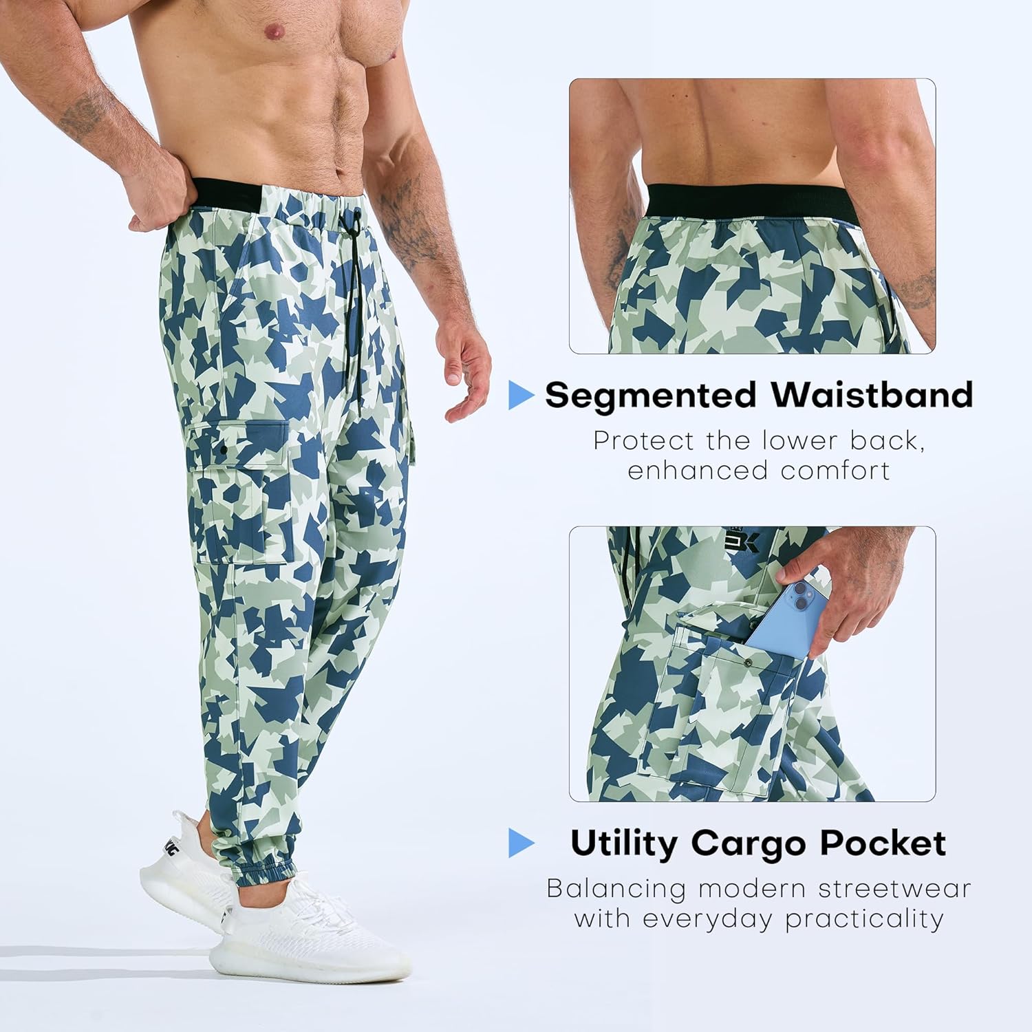 BROKIG Mens MarcoGlaze Gym Joggers, Camo Athletic Workout Pants Cargo Pockets, Casual Camouflage Sweatpants for Running - Image 5