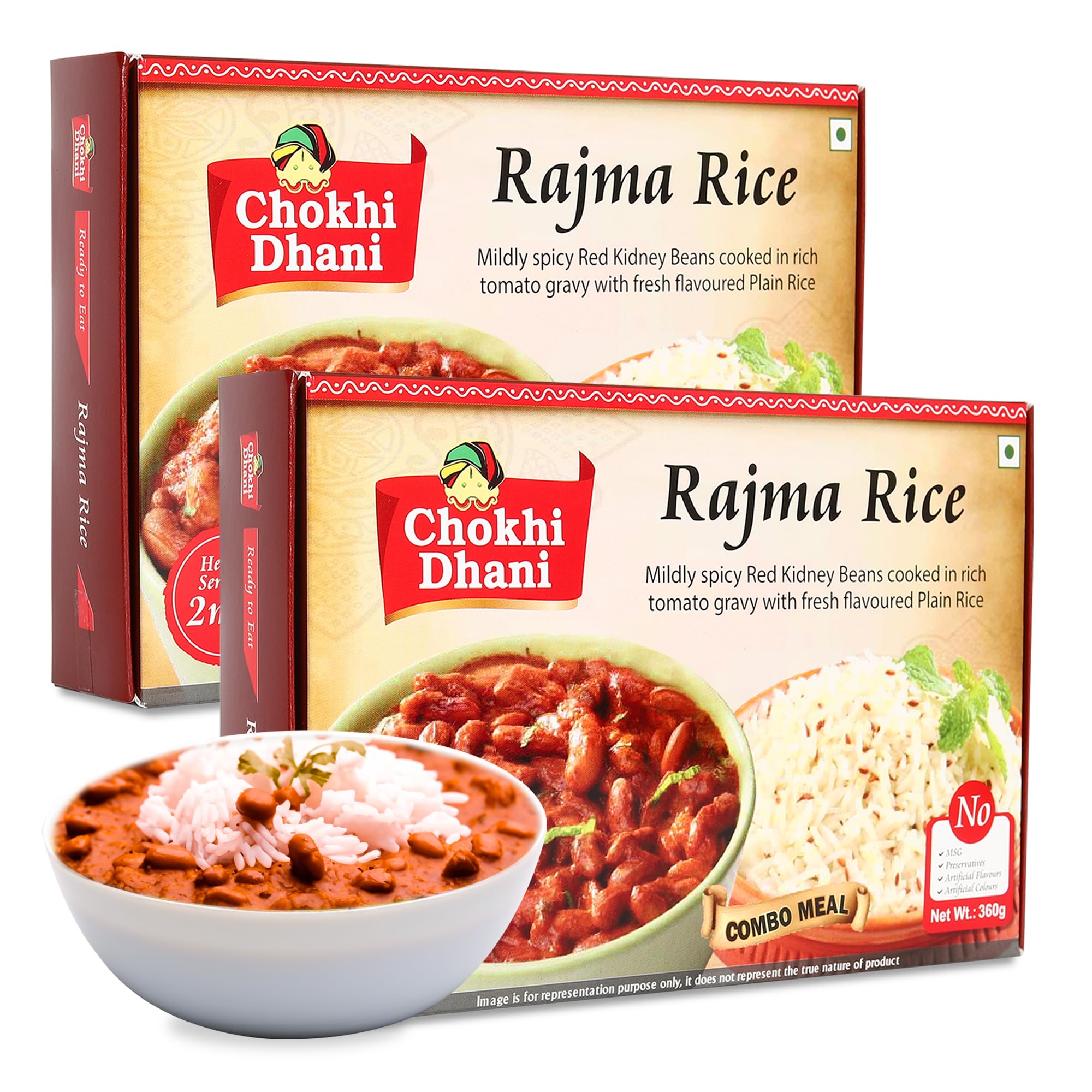 Chokhi Dhani Ready to Eat Rajma Rice, Just Heat & Eat, Microwavable, (Pack of 2, 360g Each)