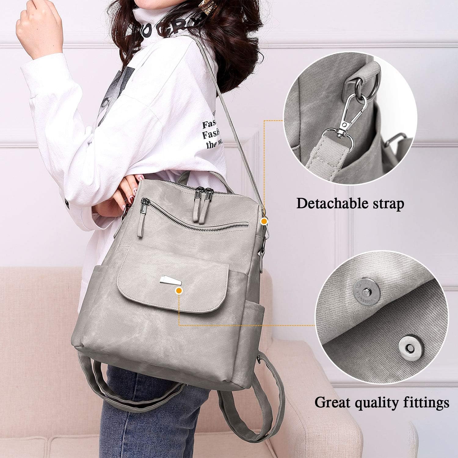UBAYMAX Zaino Donna Casual alla Moda, Borsa Zainetto in PU Pelle, Daypack Multifunzione per Scuola/Lavoro/Viaggio/Shopping/Uso Quotidiano, Zaino Multi-Tasca con Design Versatile