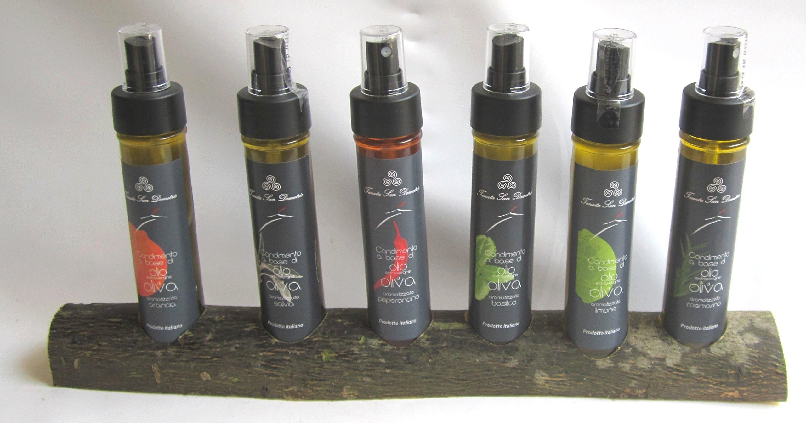 Tenuta San Demetrio: Assorted Flavored Extra-virgin Olive Oil Spray * 6 Bottles, 50 Ml Each, with Exclusive Wooden Display Stand * [ Italian Import ]