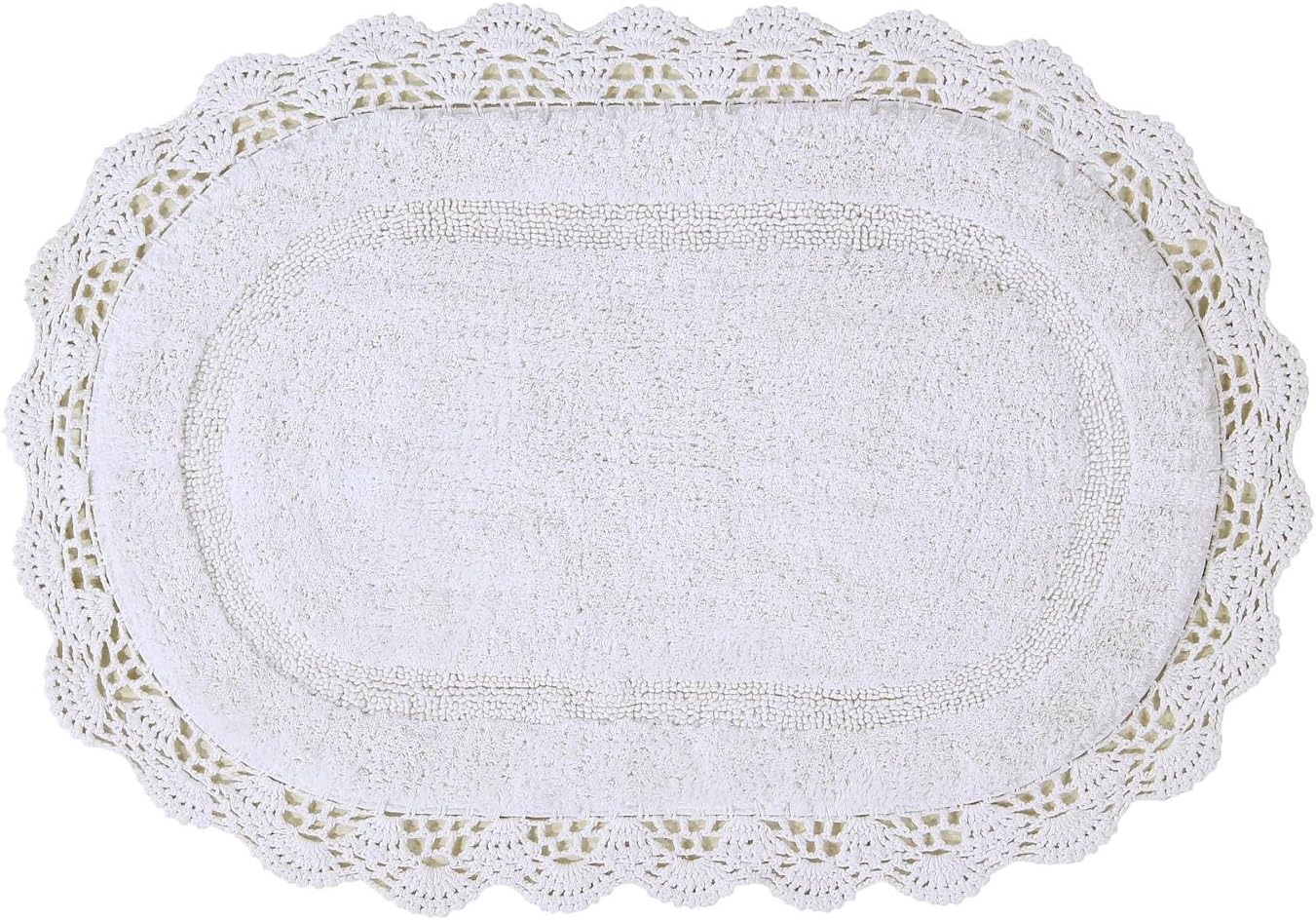 Crochet Collection - Designer, Plush 100% Cotton Round, Oval Bath Area Rug (36 inches, Beige)