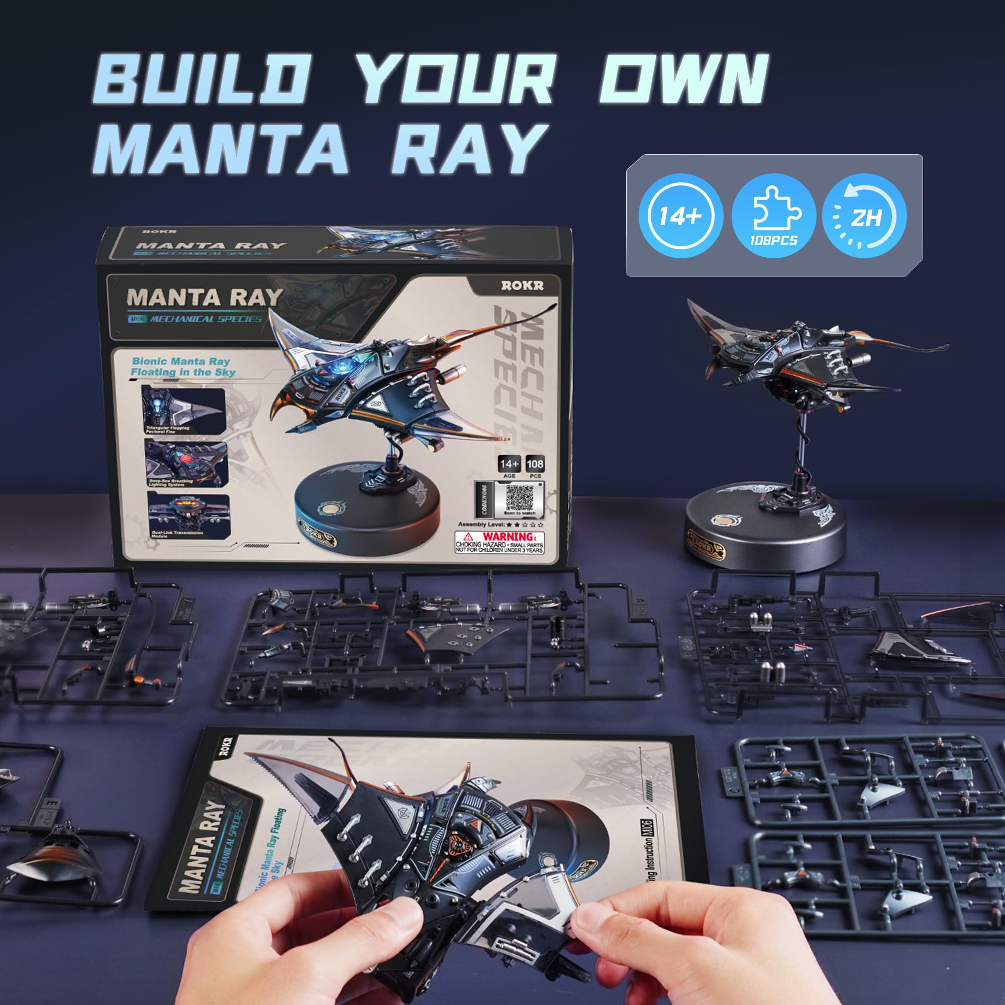 ROKR Puzzle 3D Manta Ray Ocean Modele Zestawy Cyberpunk Biurko Dekoracje Prezenty
