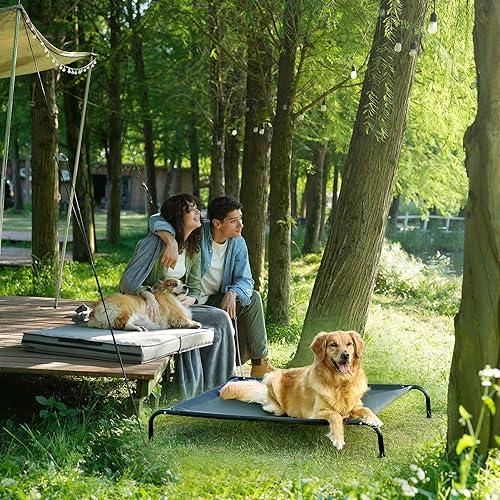 Miniatura 7 de EHEYCIGA Camas elevadas para perros grandes, hamaca elevada para perros al aire libre, plataforma elevada para mascotas con marco y malla Teslin de