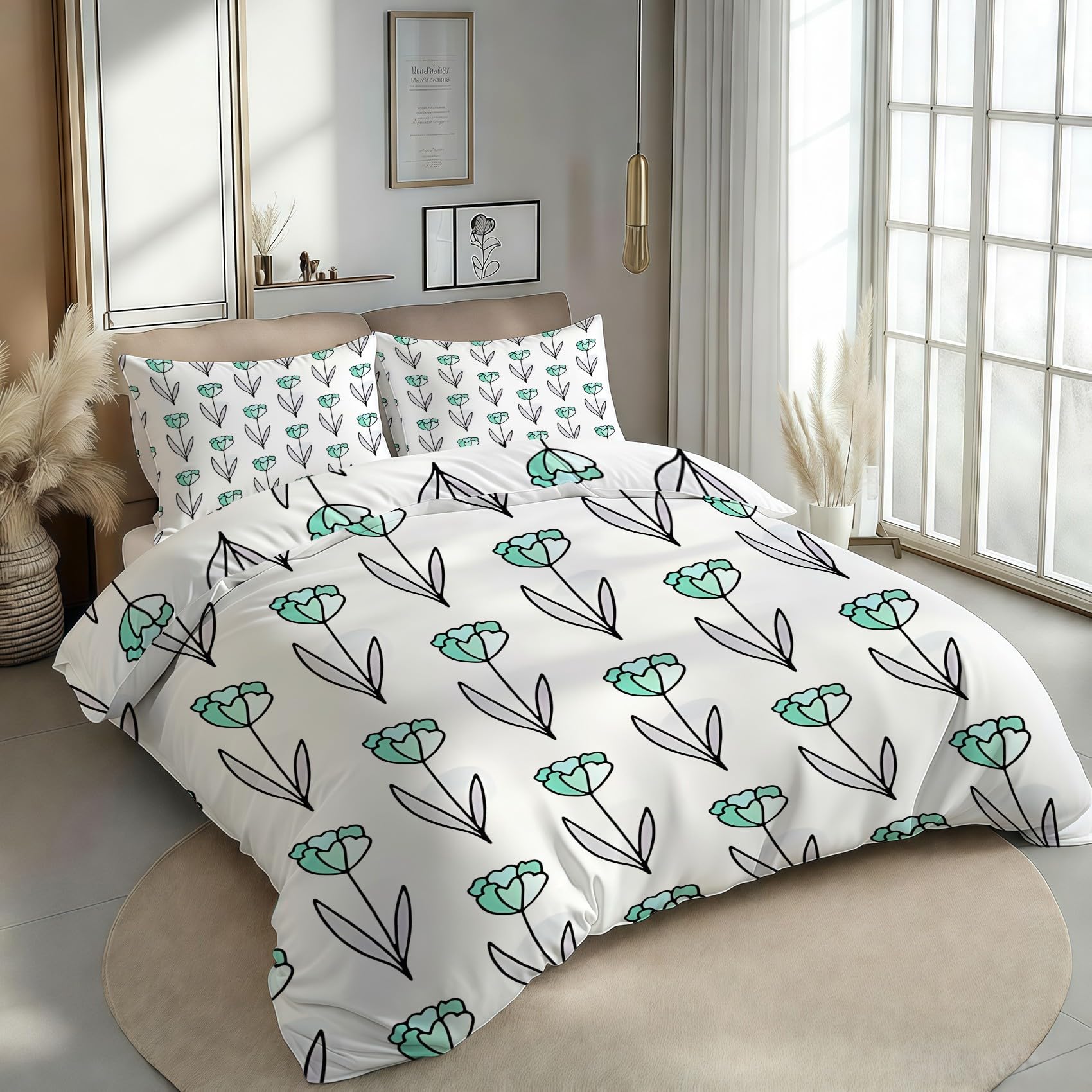 Tulipán Funda Nórdica Cama 105 Juego, Reversible Microfibra Juegos Cama Estilo Minimalista Funda Edredon 180×220 y 2 Fundas 50x75, con Cremallera, Apto Hombres y Mujeres HF1252