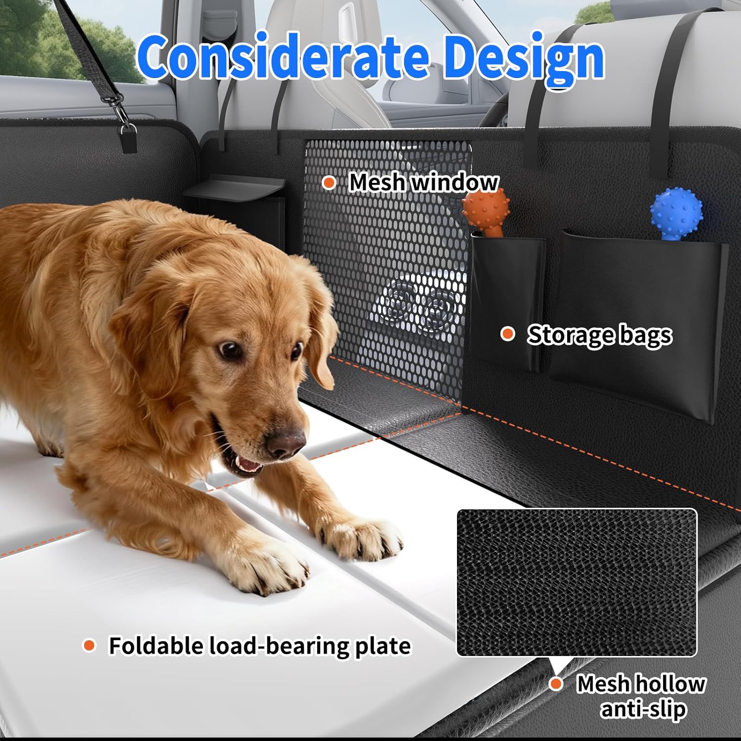 Back Seat Extender for Dogs, Heavy-Duty Hard Bottom Backseat Cover, Car Hammock for Dogs & Pets, Upgraded PU Leather - Waterproof & Anti-slip & Anti-scratch & Wipe-down Cleaning for Cars & SUVs