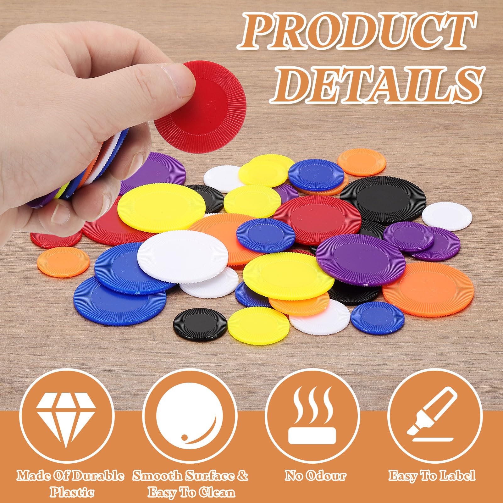 QUARKZMAN 64Pcs Gettoni Di Plastica Per Poker, 0.9 Pollici Mini Gettoni Bingo Contatori Apprendimento Dischi Contatori Segnapunti Gettoni Opachi Per Giochi, Arancione, Motivo