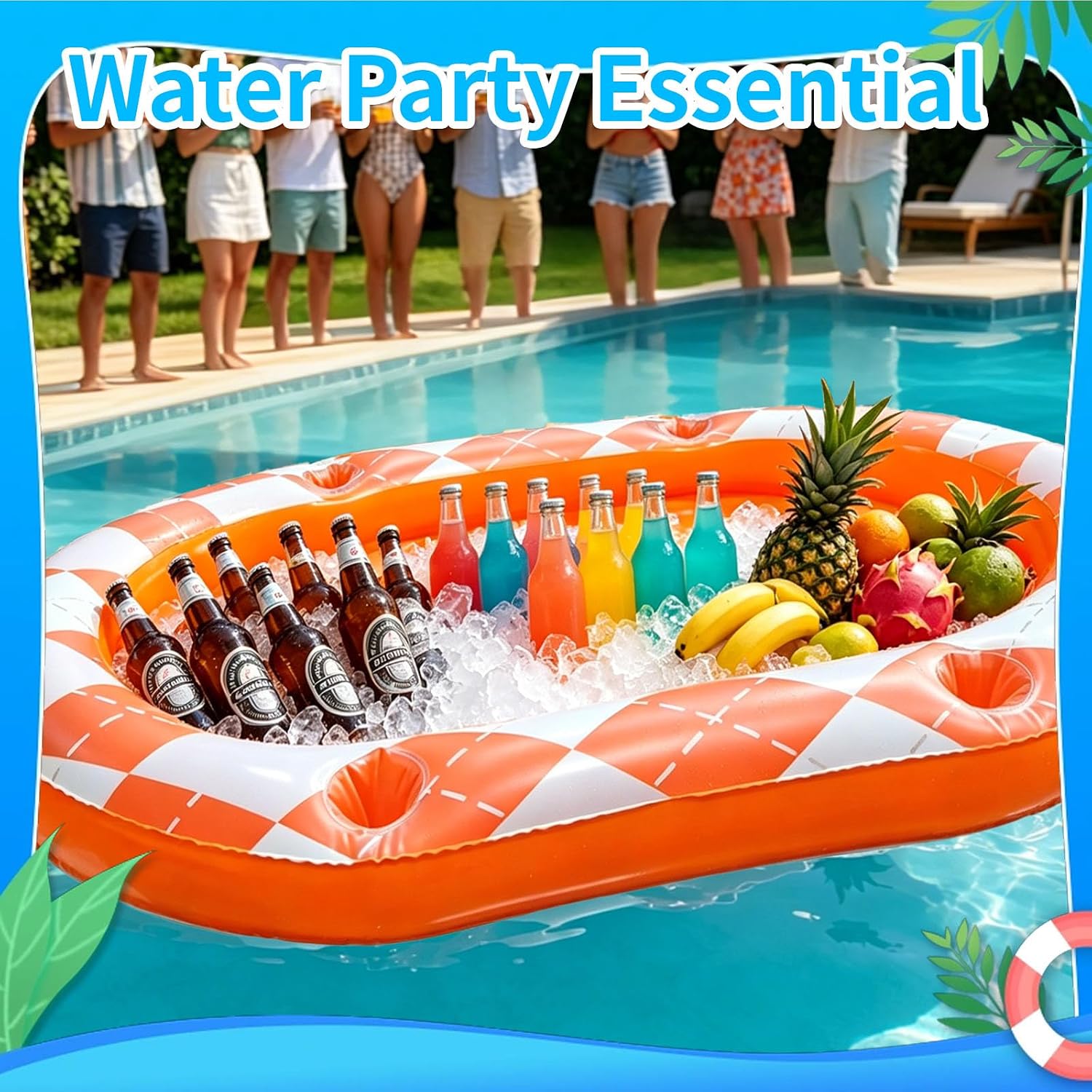 Large Floating Card Game Table for Pool Game | 53 x 36 Inch Inflatable Pool Card Table with Waterproof Cards, Quick Inflate Portable Party Accessory for Pool Beach