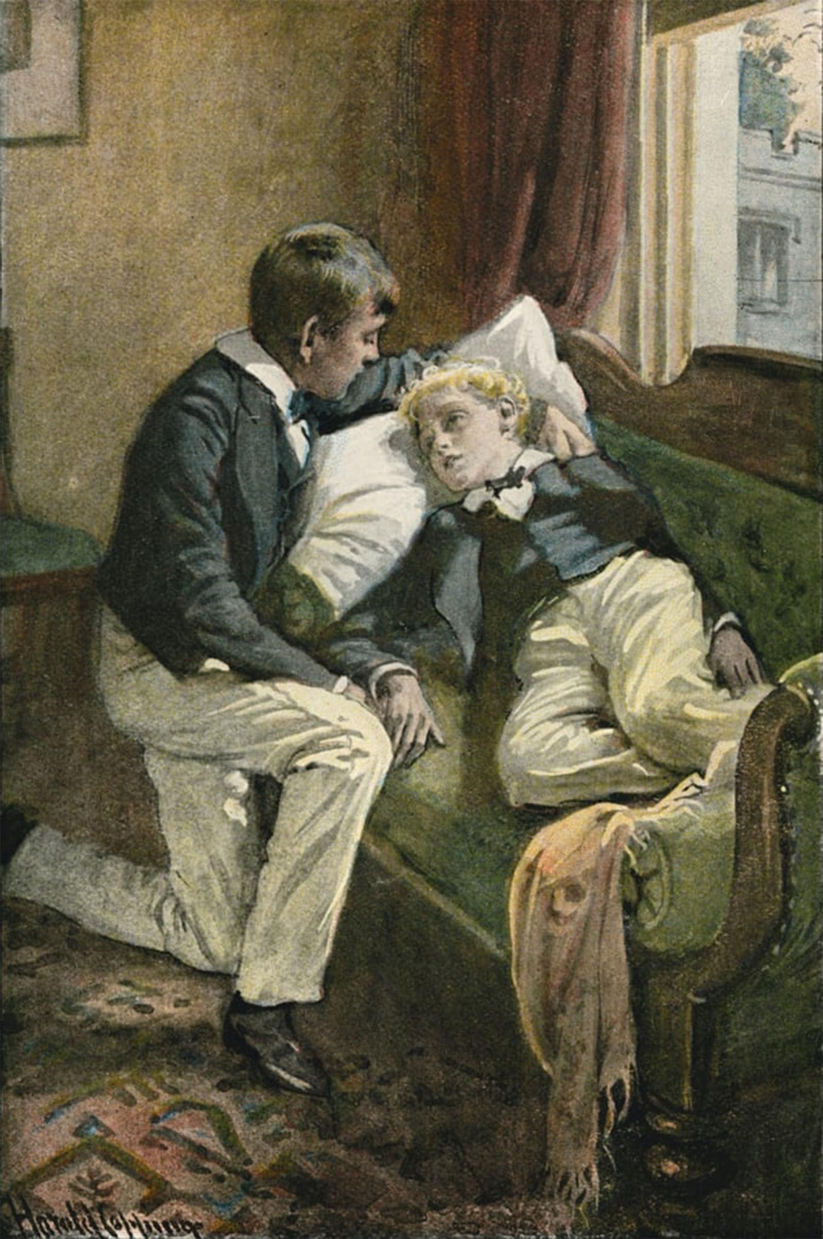 SERENDIPITP Vintage Picture Print on Canvas Wall Art Poster Tom Put His Arm Round Arthur's Head by Harold Copping Artwork Print Poster for Wall Decor 60x90cm