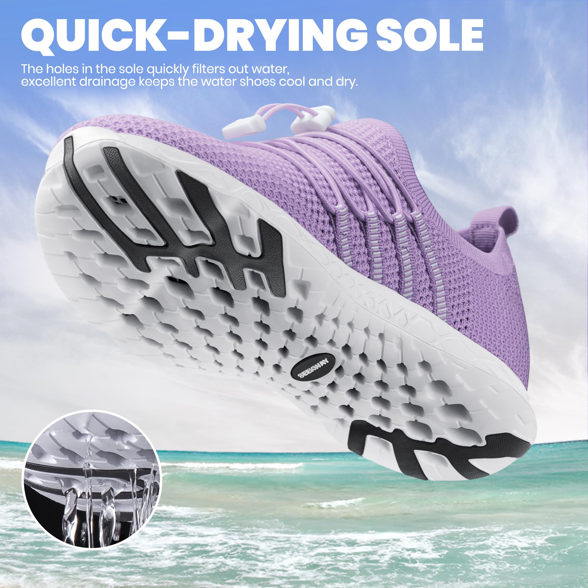 SEEKWAY Chaussures aquatiques pour femme - Séchage rapide - Chaussures pieds nus - Chaussures aquatiques - Pour la plage, la marche, la piscine, la randonnée, la natation - SP005