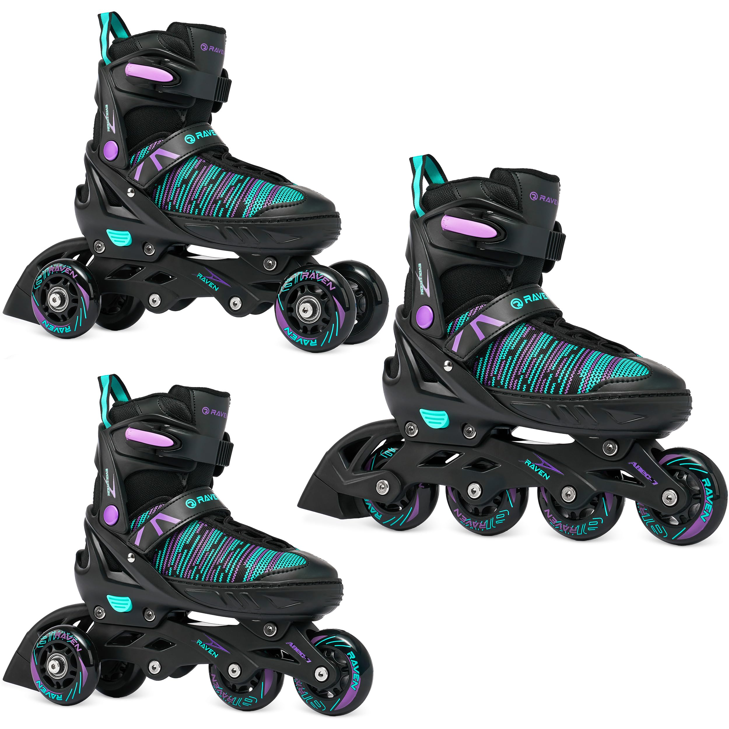 RAVEN 3in1 Inline Skates Pattini in linea Triskates Pattini a rotelle per bambini, adulti, ragazze e donne regolabili Cande