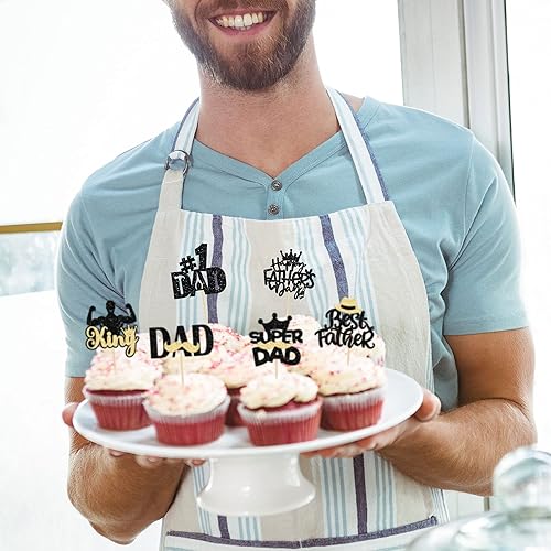 Miniatura 4 de Gyufise 24 adornos para cupcakes con purpurina para el Día del Padre, diseño de bigote con purpurina, para papá, mejor papá, herramienta de