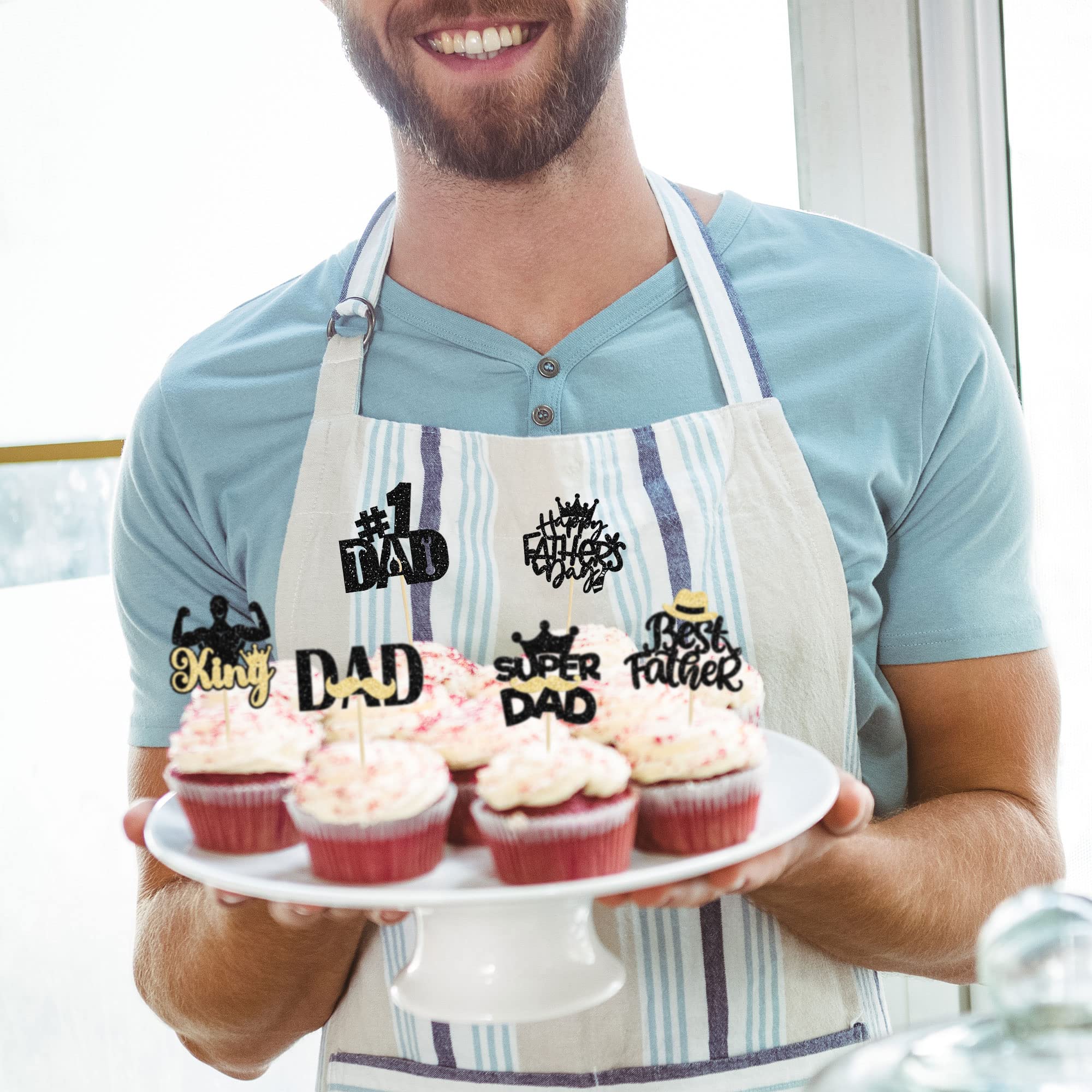 Topper Per Cupcake Festa Del Papà Gyufise - 24 Pezzi Con Glitter Dorati, Decorazioni Torta - Foto 12