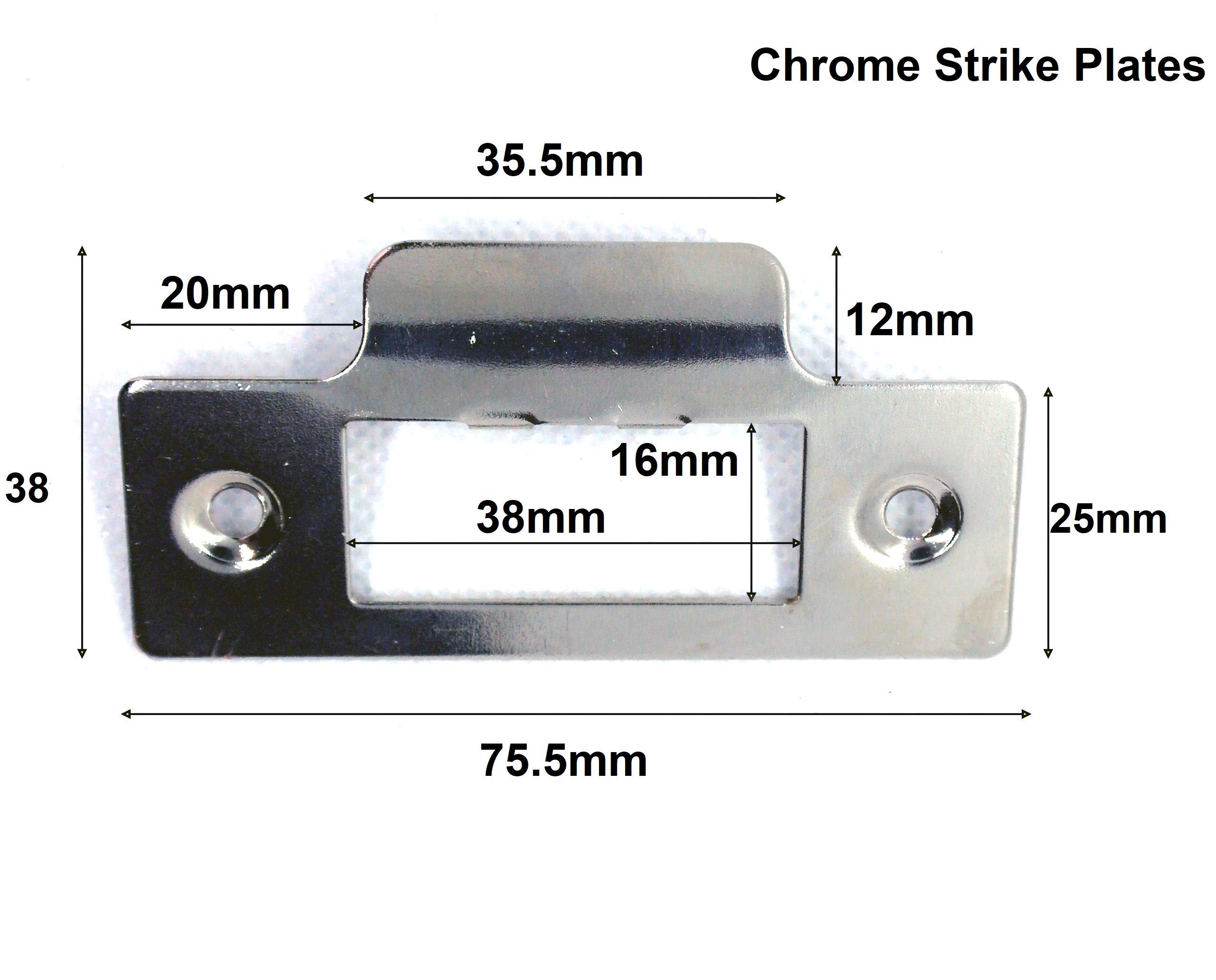 Strike Plate Chrome Single 75mm Length for Mortise Lock or Tubular Latch (Single Chrome Strike Plate), Single Chrome Strilke Plate - Image 2
