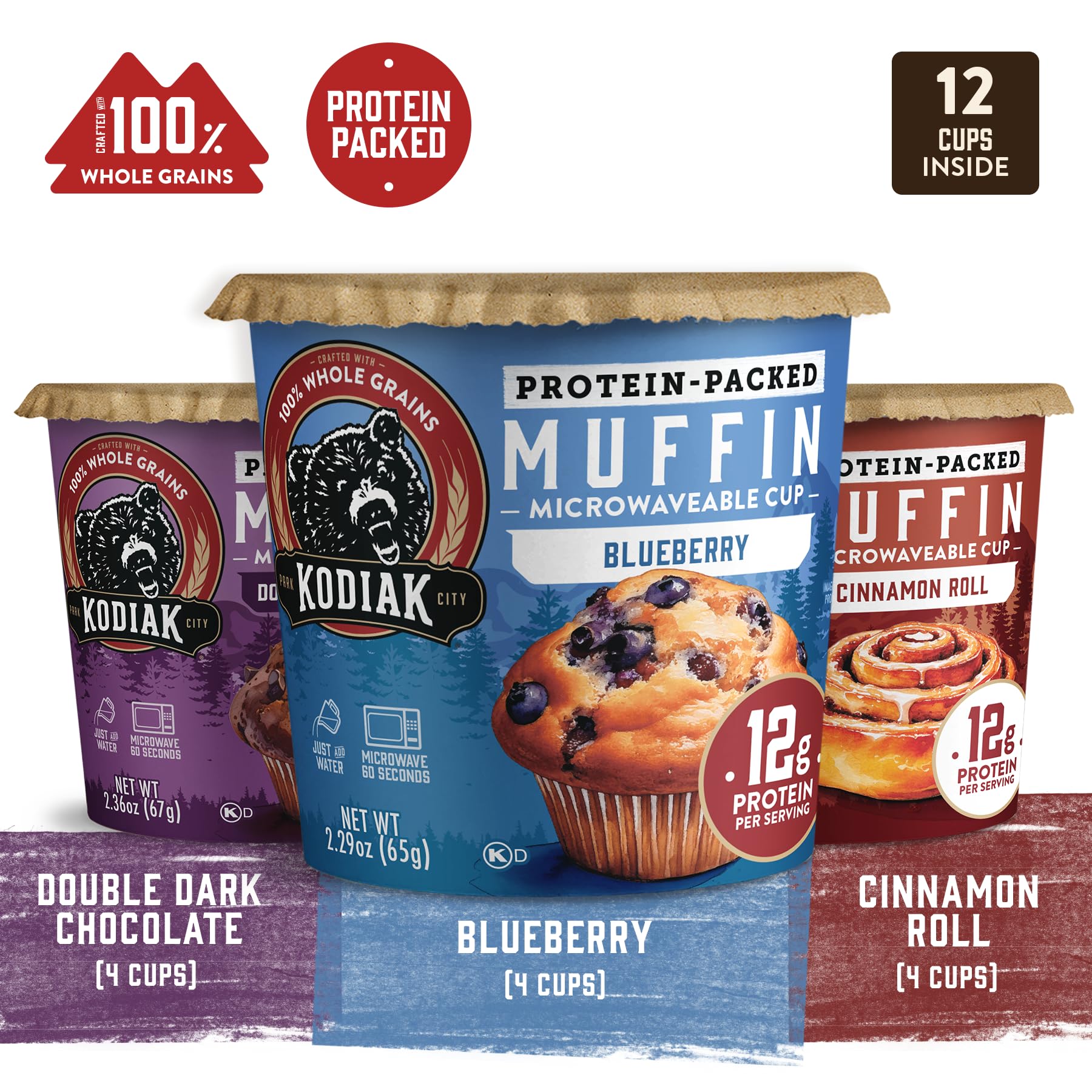 Kodiak Lot de 12 moules à muffins à grains entiers riches en protéines