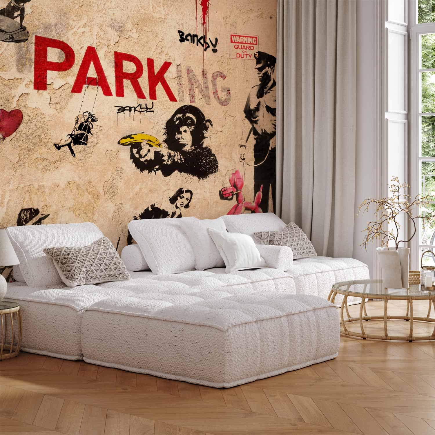 Fototapete murando 400x280 cm Vlies Tapeten Wandtapete XXL Moderne Wanddeko Design Wand Dekoration Wohnzimmer Schlafzimmer Büro Flur Banksy Graffiti Mural i-A-0107-a-d