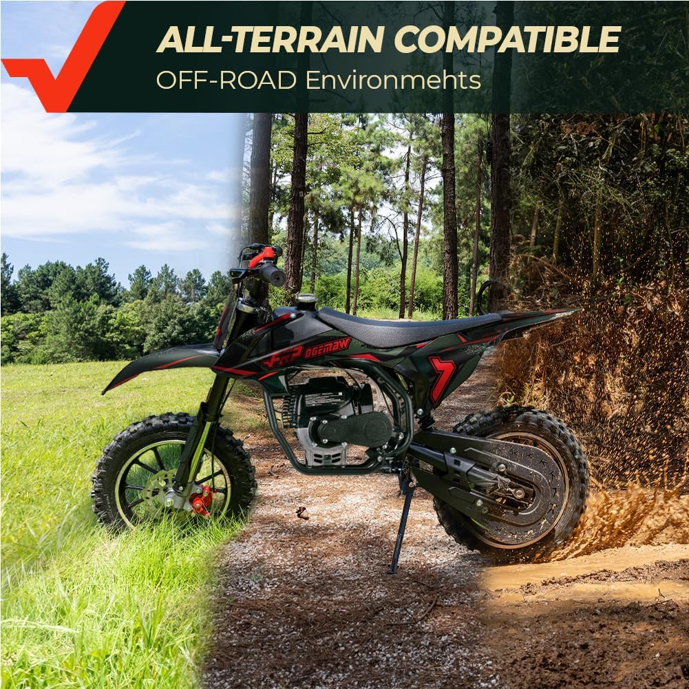 FRP FX40 40CC Gas Dirt Bike for Kids 8-12, 4-Stroke Off-Road Mini Motorcycle, 20 MPH Max Speed, Easy Pull Start, No Oil Mixing Engine, Dual Disc Brakes, 132 LBS Rider Capacity,Black