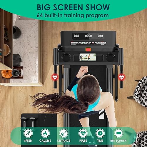 Miniatura 3 de Impremey Caminadora plegable con inclinación, cinta de correr eléctrica con correa de correr grande de 42" x 16", monitor de frecuencia cardíaca,