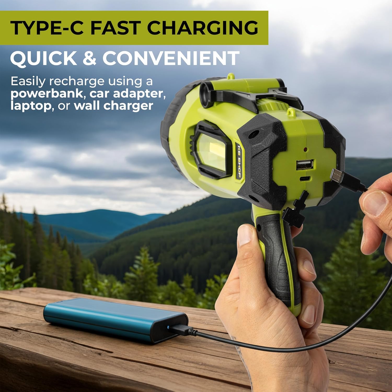 Camping Lantern Rechargeable - Led Spotlight Flashlight 90,000LM With 10,000mAh (6 To 12 Hours Of Runtime) - Usb-c Fast Charging- Outdoor Handheld Spotlight For Camping, Flash Lights For Emergency