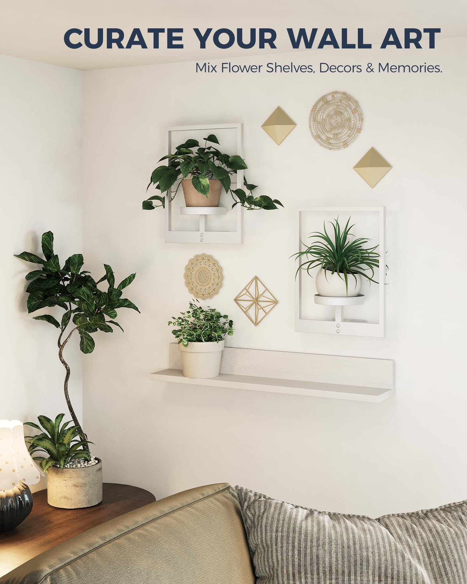 Bamworld Wand-Pflanzenaufhänger, Innenwand-Pflanzgefäße für Zimmerpflanzen, Fenster, Pflanzenregale, Wandpflanzenhalter, Pflanzenständer, Innenwanddekoration, Pflanzendekoration, Raumdekoration, Weiß