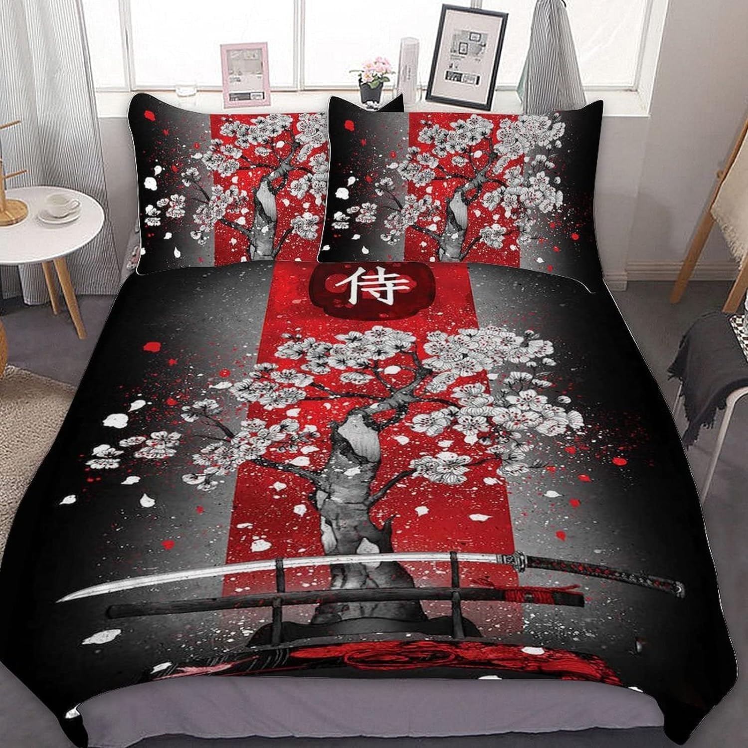 Funda Nordica Cama 135/150 Sakura Japonés, Suave Transpirable Microfibra Ropa de Cama Sakura Japonés Funda Edredon 220x240 cm, 2 x Funda de Almohada 50x75 cm, 3D Funda de Edredón w7391