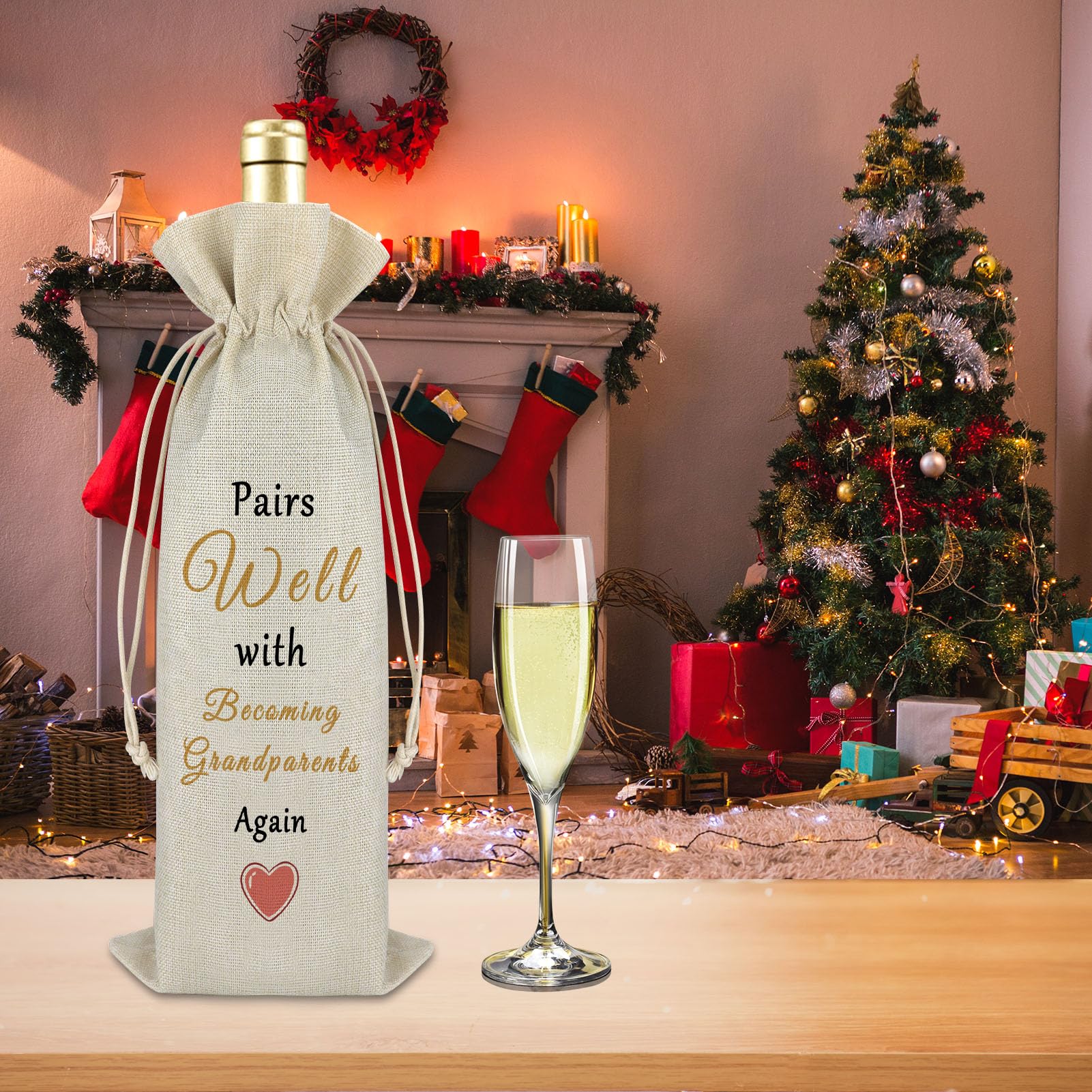 Gfhzdmf Regalo de anuncio de embarazo para abuelos, regalo de revelación de bebé, regalo de nuevo bebé, anuncio de bebé, bolsa de vino con cordón, regalo para familia, baby shower, fiesta, decoración