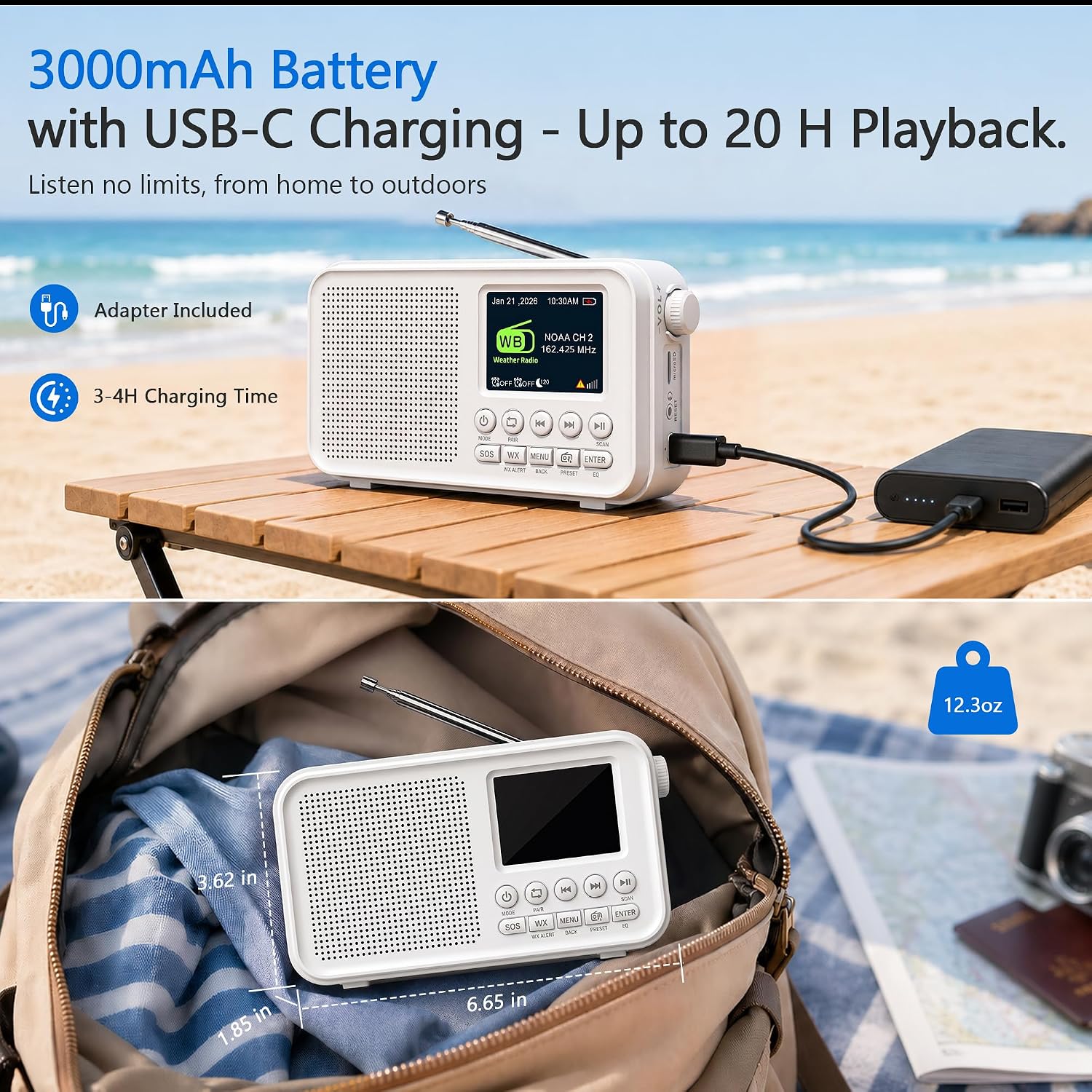 Eoxsmile Portable FM Radio with 40 Presets, Bluetooth Radio with NOAA Weather Alert, 3000mAh Battery &USB Charging, Dual Alarms, Sleep Timer & MicroSD Playback – Gift Radio for Home Bedside Travel 6 81tsHAtIyLL. AC SL1500