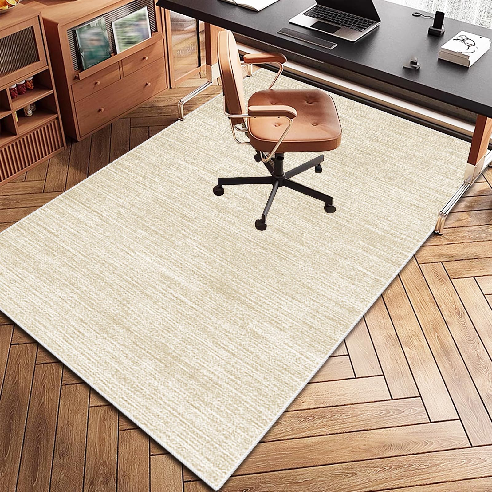 Tapis Chaise de Bureau Gaming 150 x 160 cm, Tapis de Protection en Carrelage, Tapis de Sol Bureau Tissu Tapis Chaise Gaming Antidérapant Tapis Protège-Sol pour Chaise Tapis pour Fauteuil Beige