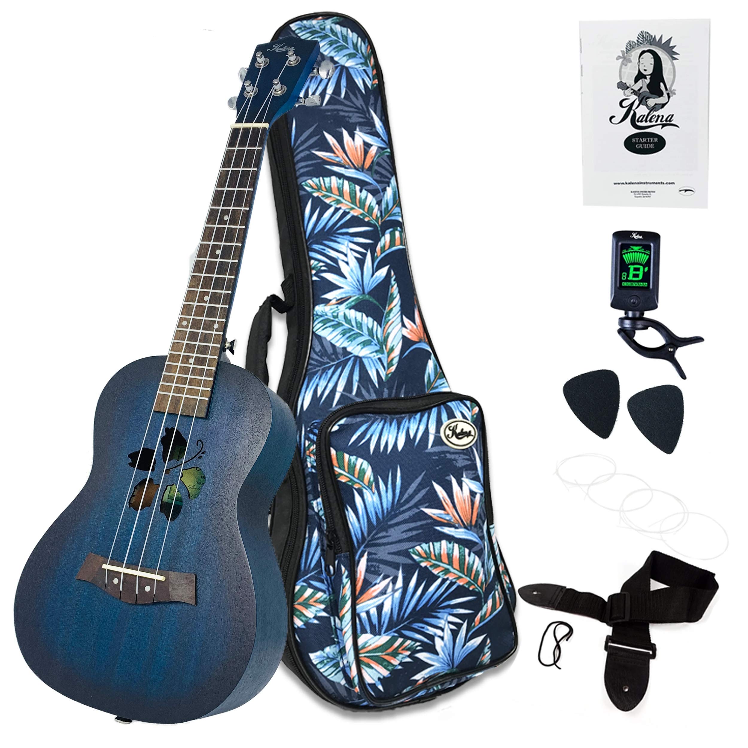 Mahogany Kalena Concert Ukulele Hibiscus Edition Aqua Blue Complete Set