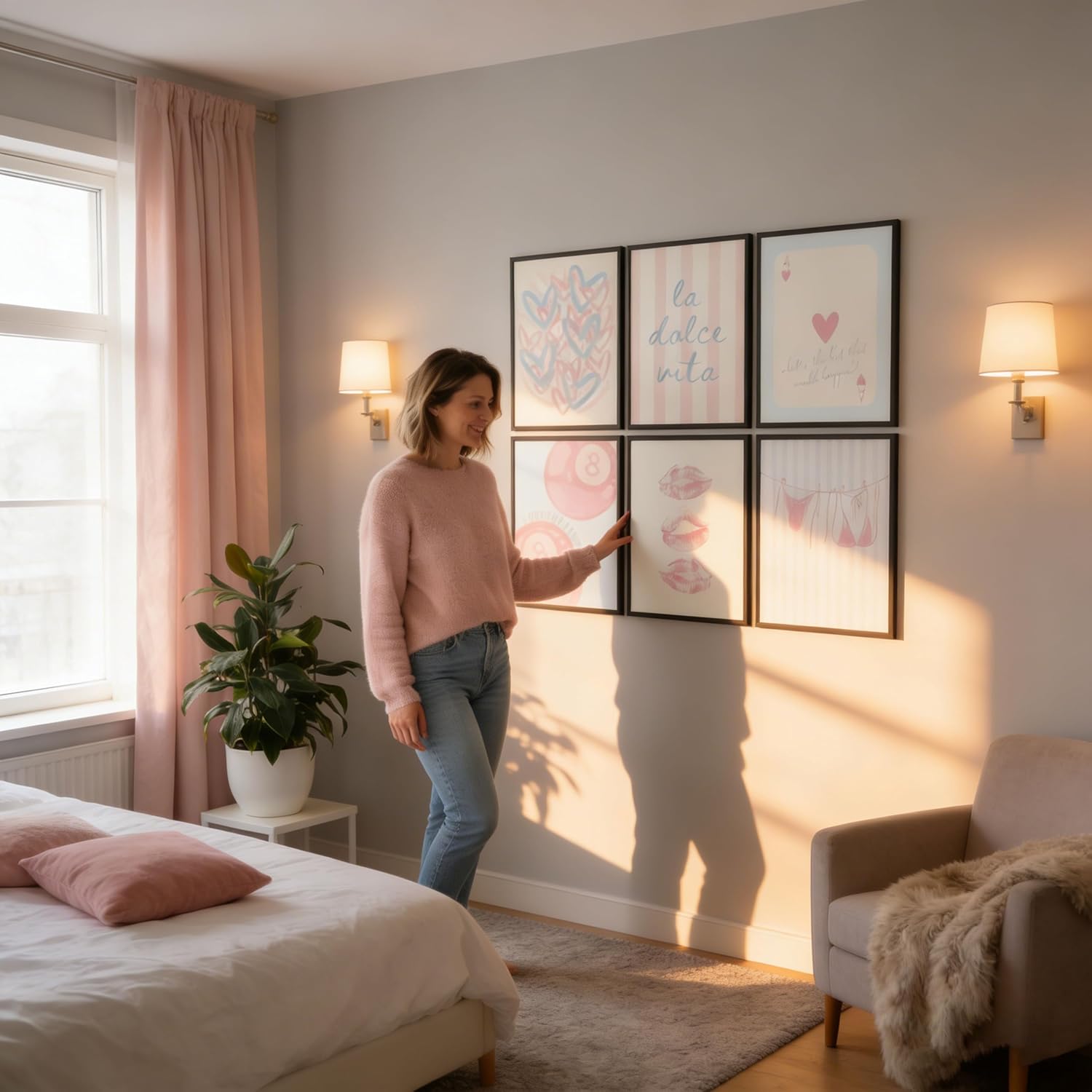 6Pcs Pink Preppy Wall Art,Y2k Coquette Trendy Girly Poster Prints Wall Decor, for Girls Bedroom College Dorm Apartment Decor,(Unframed) 12x16InInch