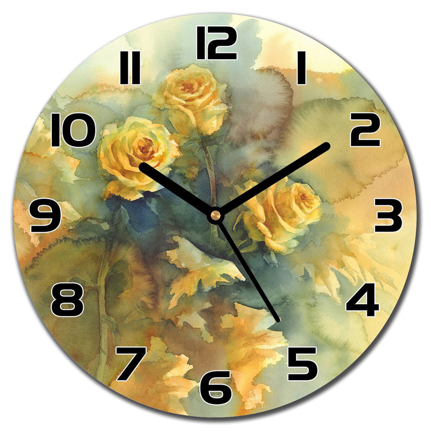 Horloge en verre murale contre les murs vides : style floral 30 cm facile à nettoyer au salon