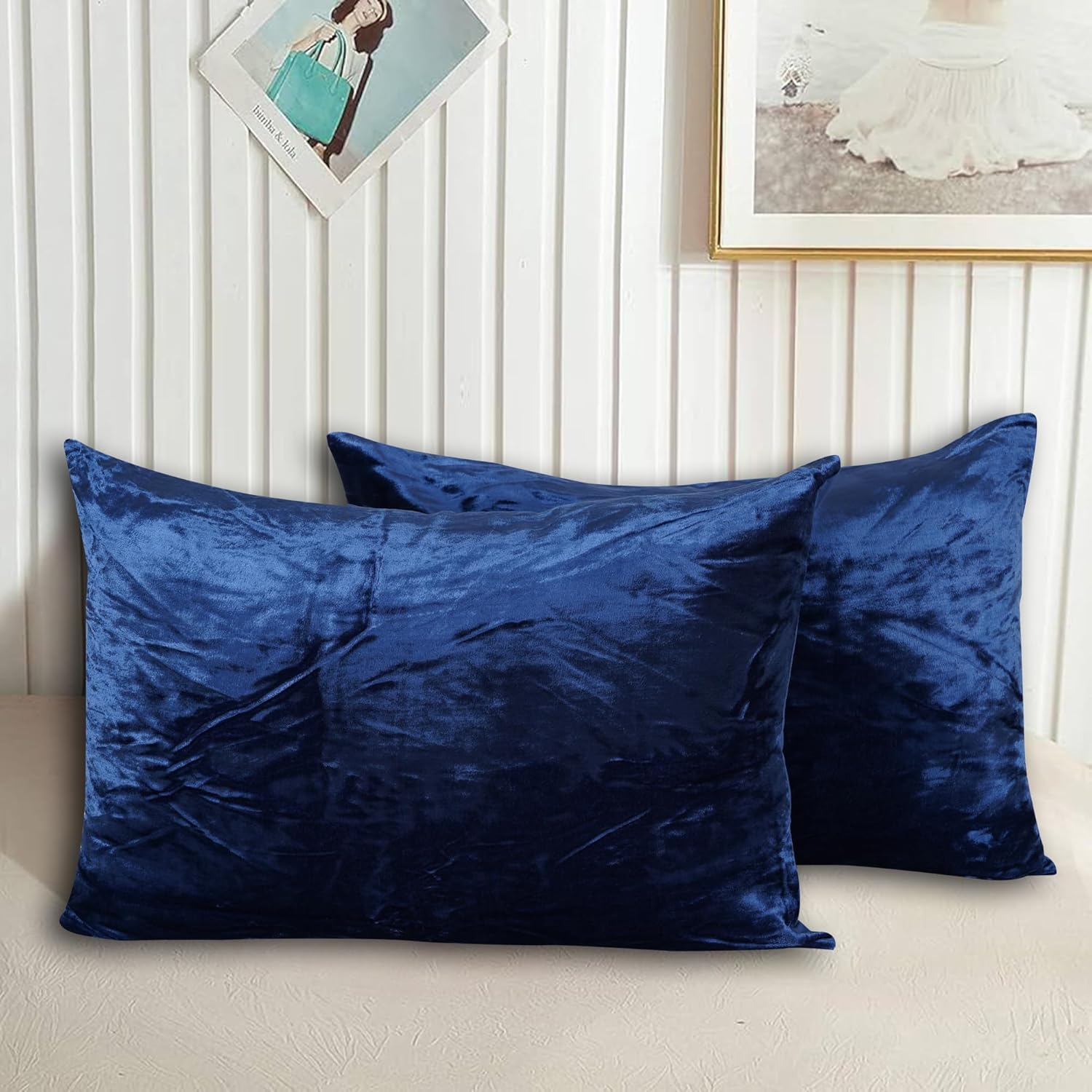 Luxe Boho Decor Art Pillowcase Set Solid Hippie Stylish UO Large Unique Velvet Pillow Cover Set of 2 (Royal Blue, 24x24 Inches)