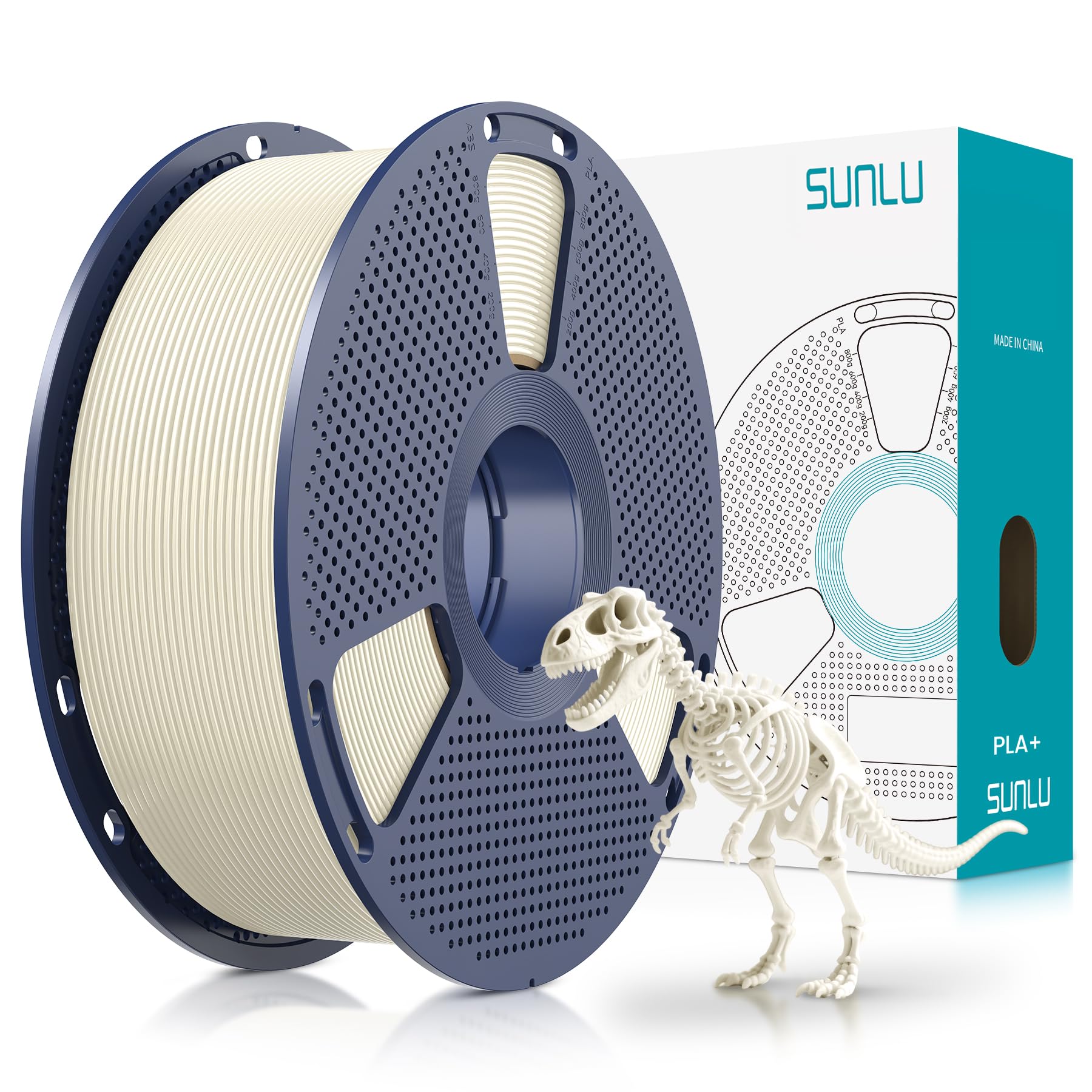 SUNLU Filamento PLA+ 1.75mm, Filamento PLA Plus per Stampanti 3D, Filamento PLA+ per Stampa 3D Più Duro e Resistente, Avvolto Perfettamente, Precisione Dimensionale +/- 0.02mm, 1KG Bianco Osso