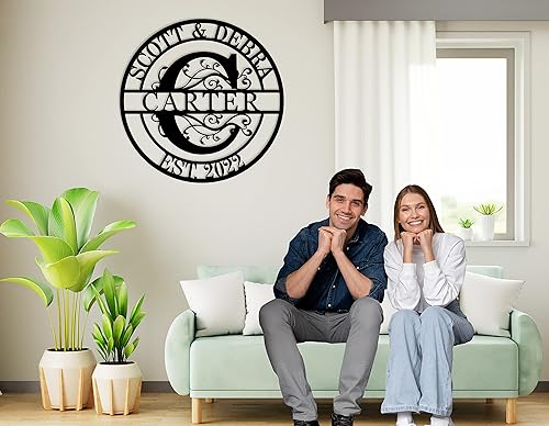 Miniatura 4 de Regalos de boda para parejas, letreros de apellido para el hogar, letreros de metal personalizados, monograma, decoración de pared, letrero de