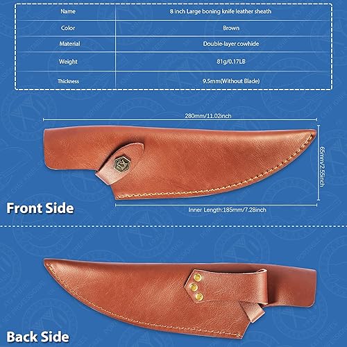 Miniatura 5 de XYJ Funda de cuero para cuchillo de deshuesado de 8 pulgadas, protectores de filo, protector de cuchilla, cubierta de cuchillos de chef con cinturón