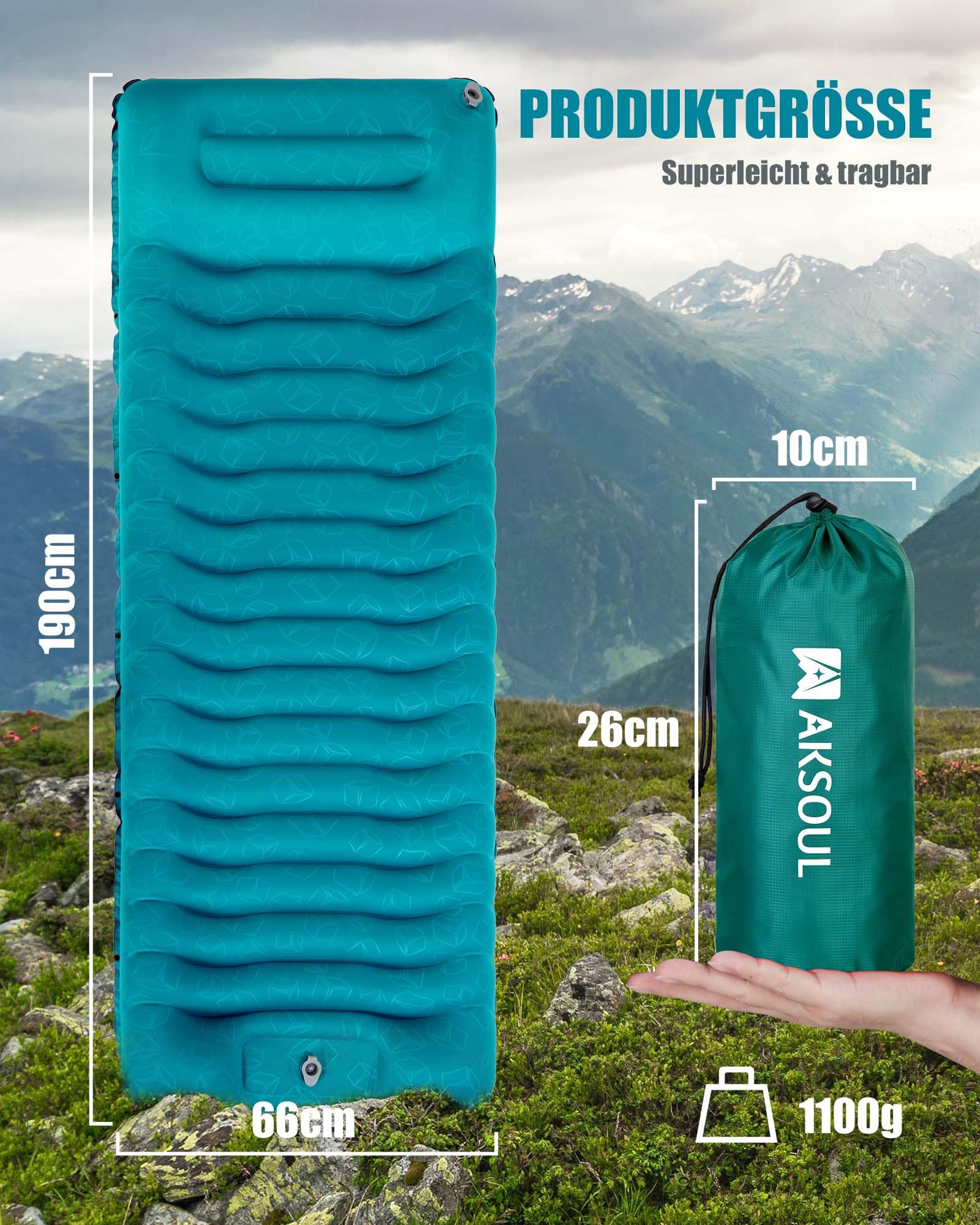 AKSOUL Ultralichte isolatiemat voor camping, zelfopblazend